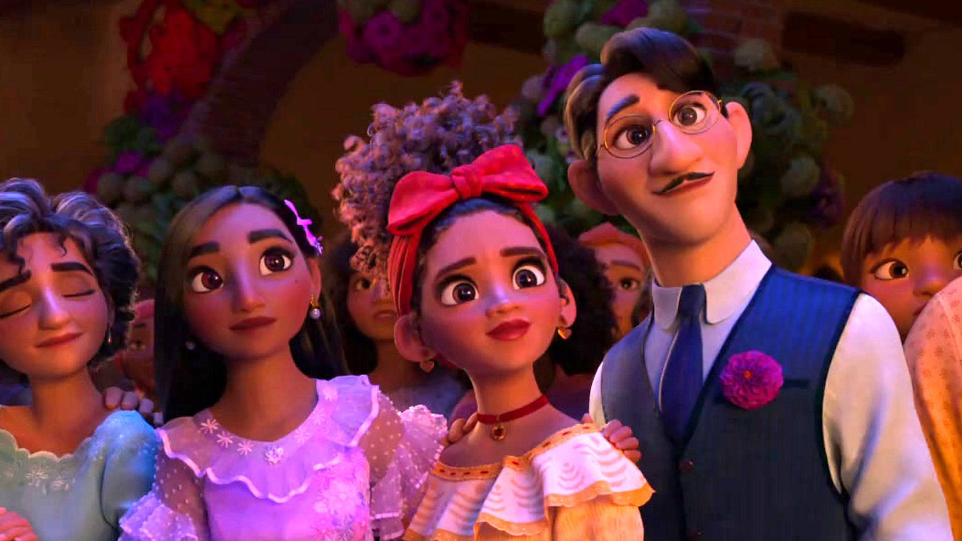 Encanto Dolores, vibrant animated scene, joyful family gathering, Full HD Desktop Wallpaper