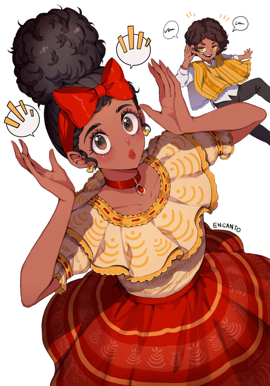 Encanto Dolores, red and gold dress, large red bow, HD Phone Wallpaper
