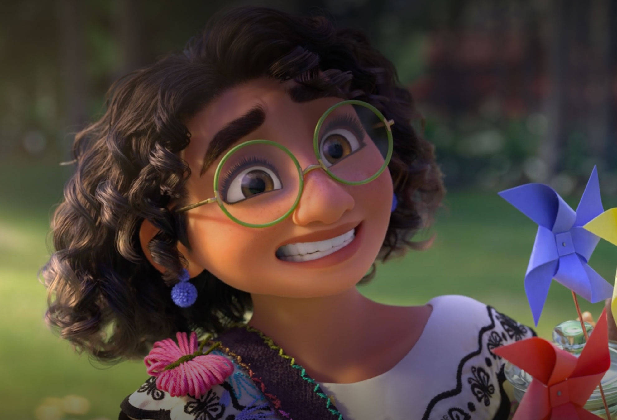 Encanto Dolores, curly hair, green glasses, Full HD Desktop Wallpaper
