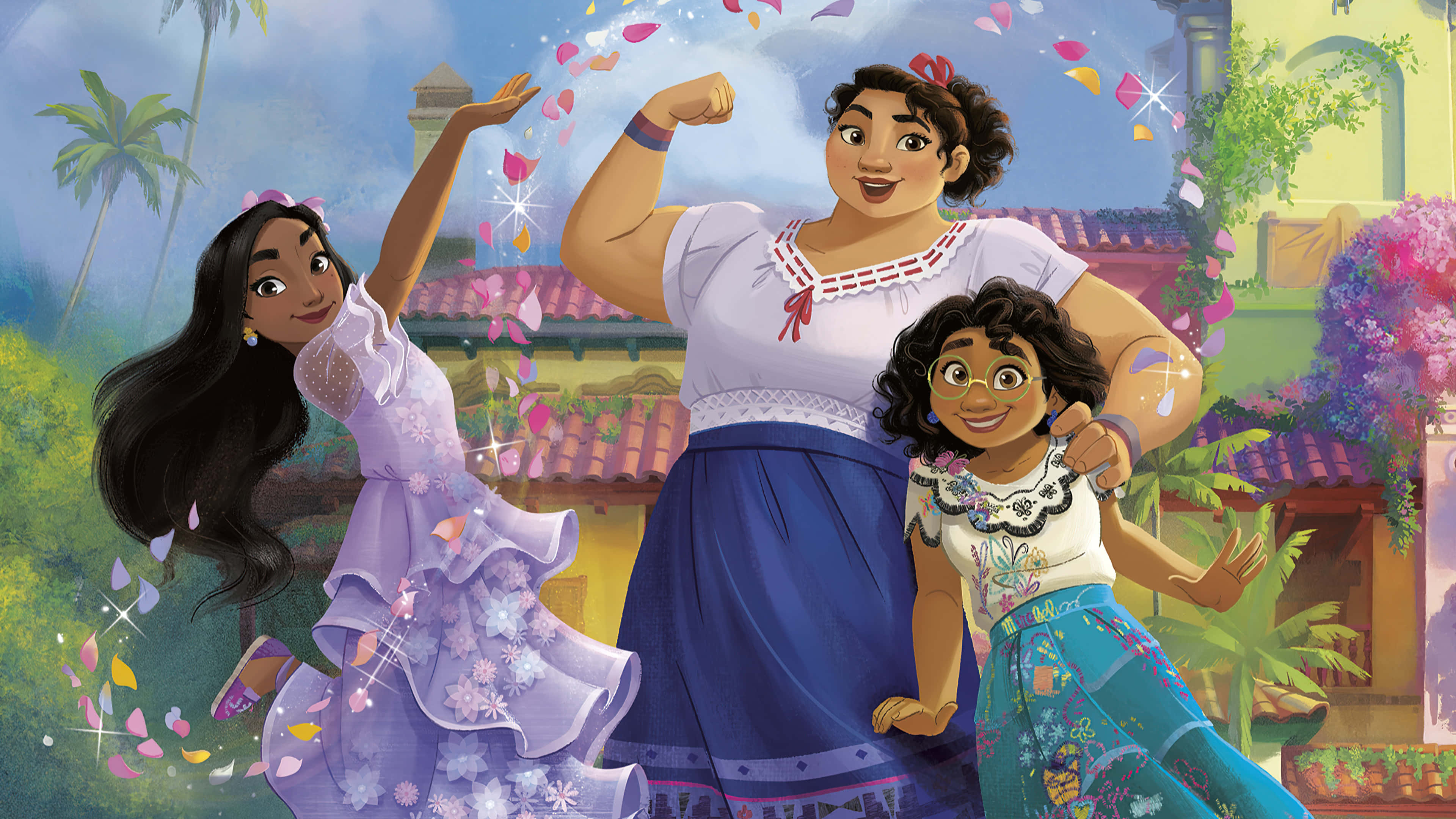 Encanto Isabela, Isabela, three joyful animated girls, 4K Desktop Wallpaper