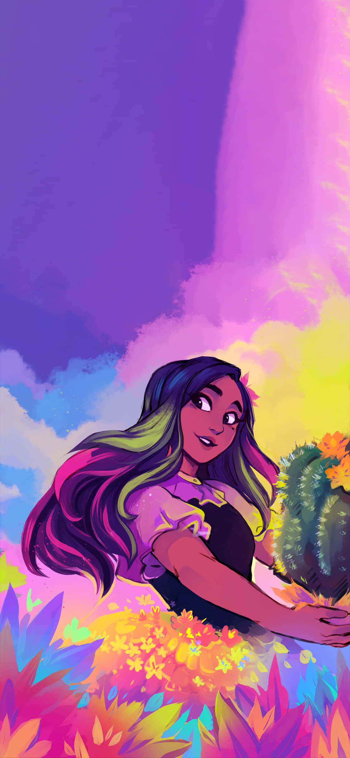 Encanto Isabela, rainbow hair, cactus, Full HD Phone Wallpaper