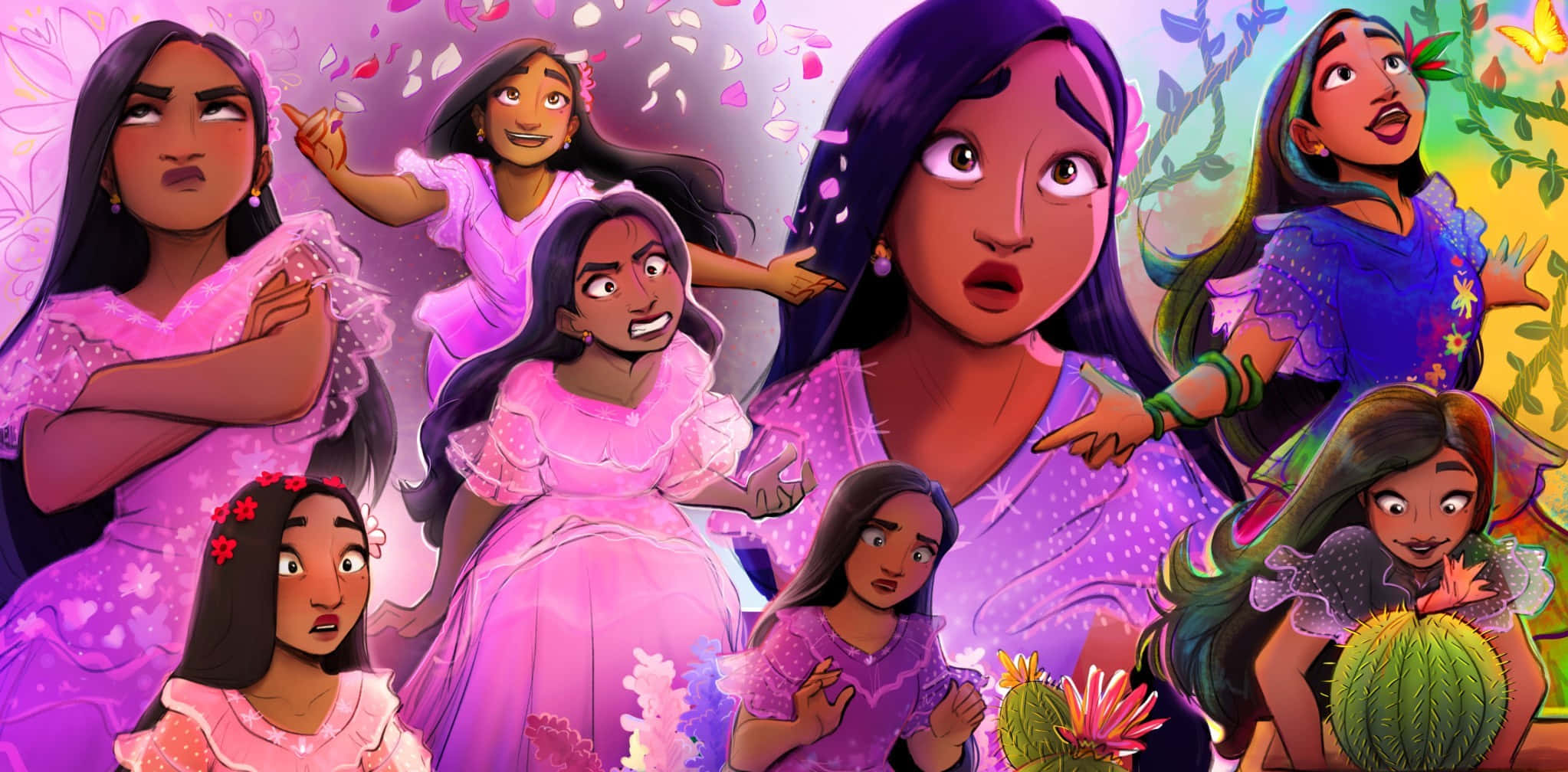 Encanto Isabela, pink and purple dresses, expressive faces, Full HD Desktop Wallpaper