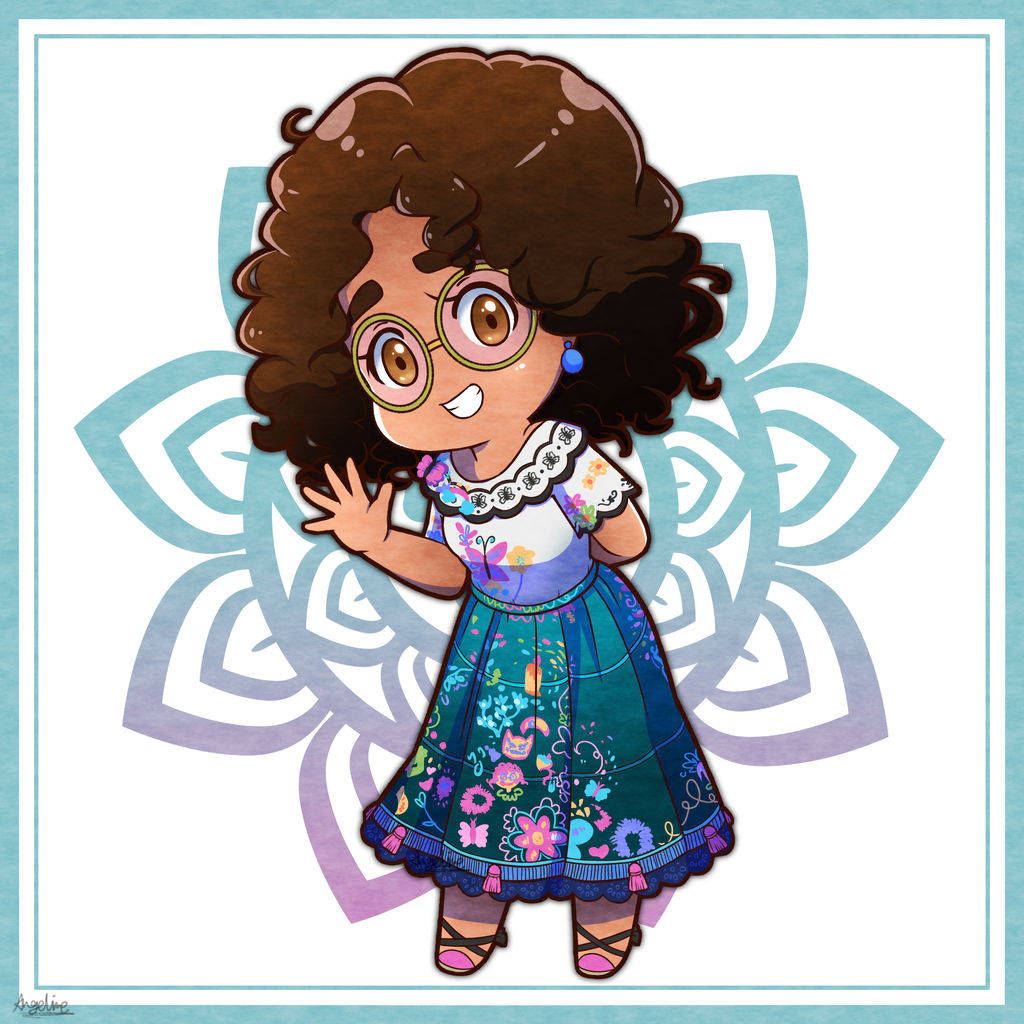 Encanto Mirabel, chibi girl, curly brown hair, SD Desktop Wallpaper