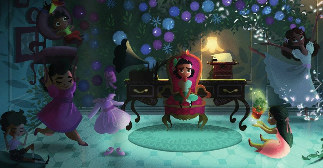 Encanto Mirabel, whimsical illustrated room, playful spirits, SD Desktop Wallpaper