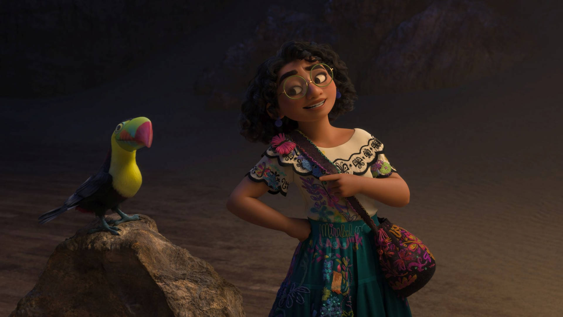 Encanto Mirabel, toucan, colorful traditional dress, Full HD Desktop Wallpaper