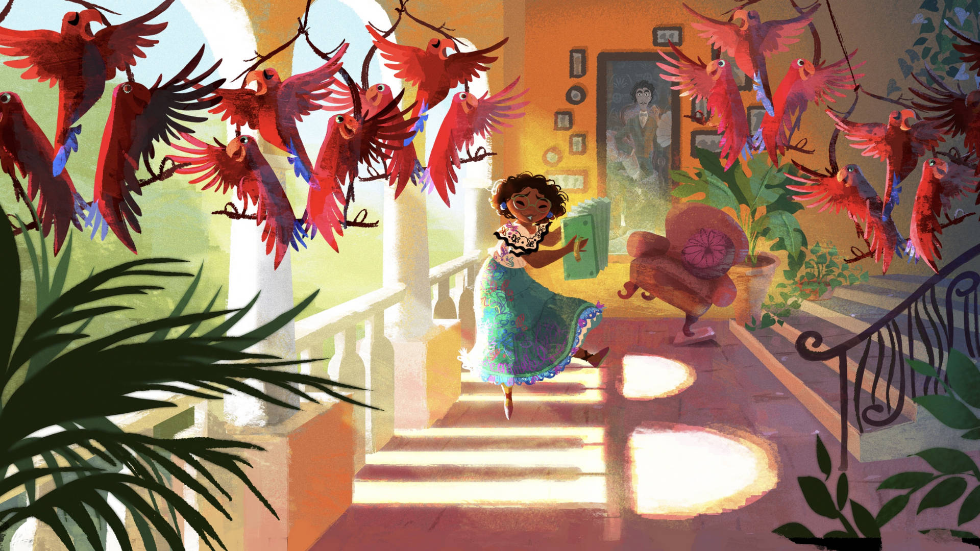 Encanto, vibrant dress, sunlit courtyard, Full HD Desktop Wallpaper