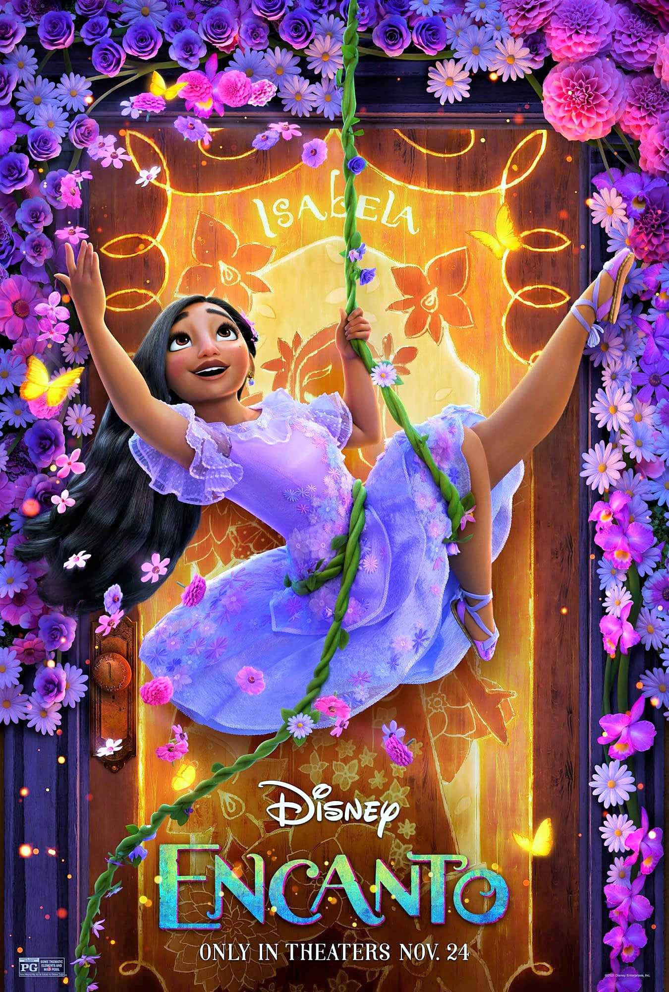 Encanto, purple dress, floral archway, Full HD Phone Wallpaper