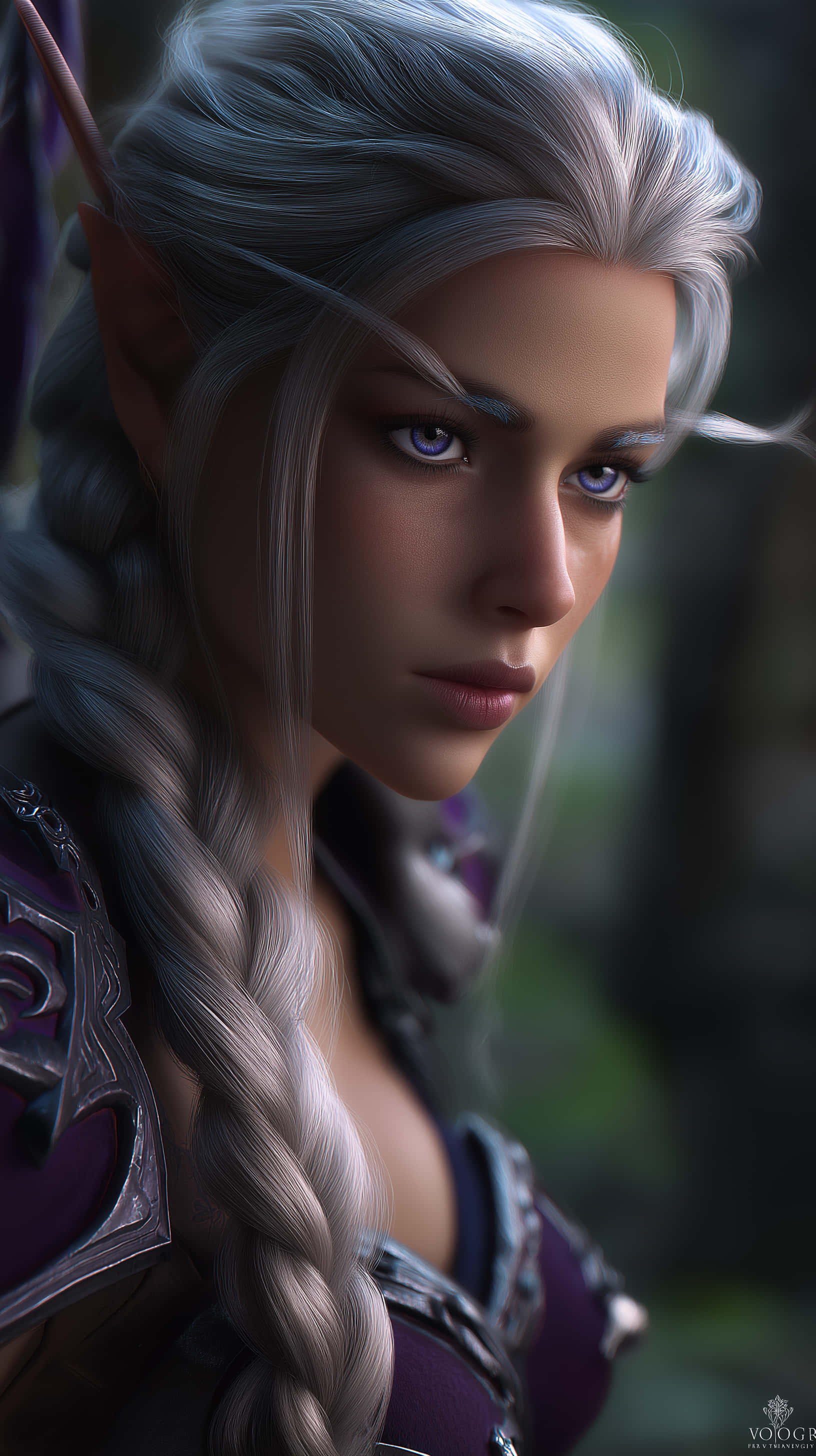 graceful elf, braided tresses, elegant armor, 2K Phone Wallpaper