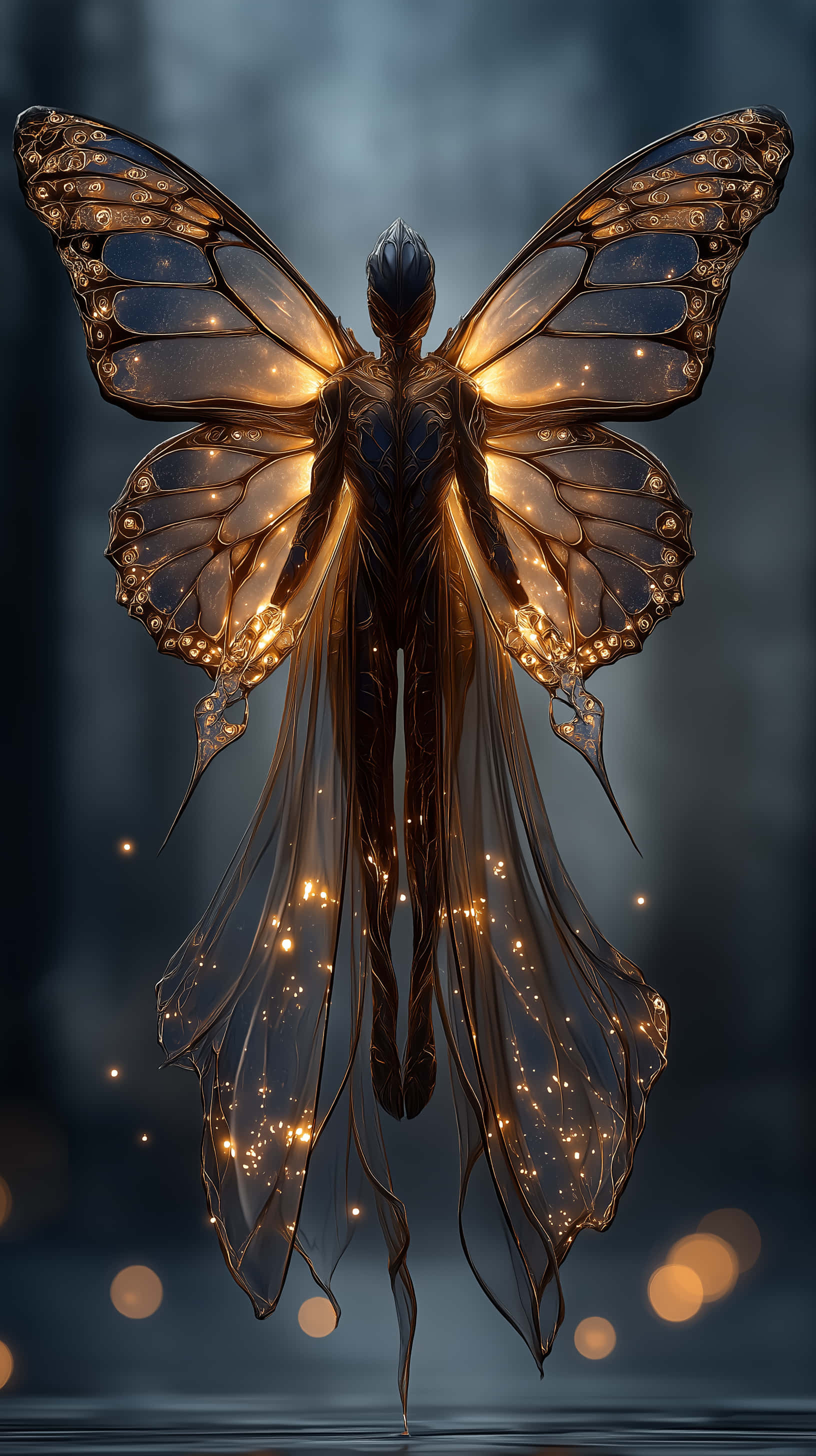 ethereal butterfly being, luminous wings, sparkles, 2K Phone Wallpaper