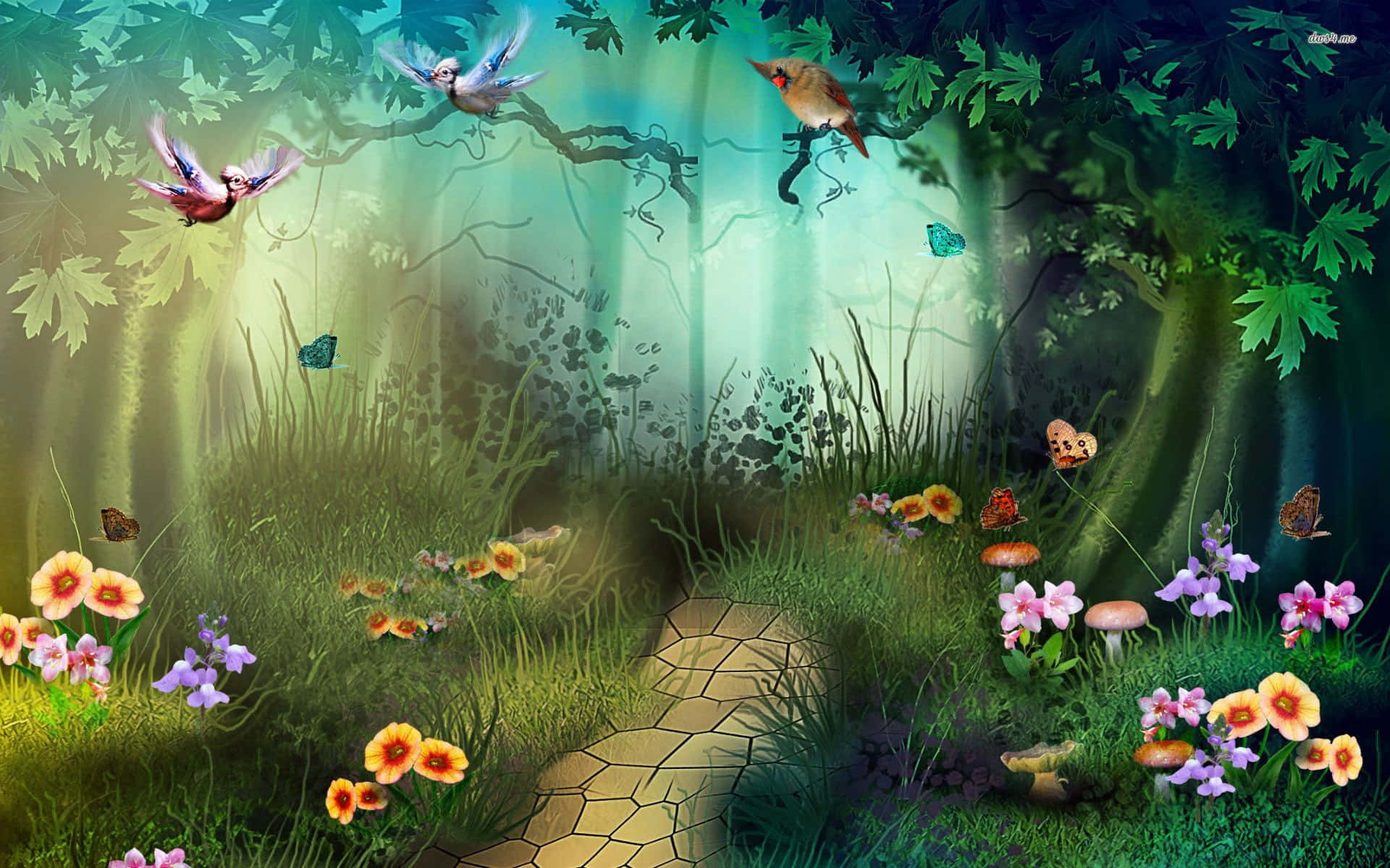 Enchantment, magical enchanted forest scene, glowing green trees, Full HD Desktop Wallpaper
