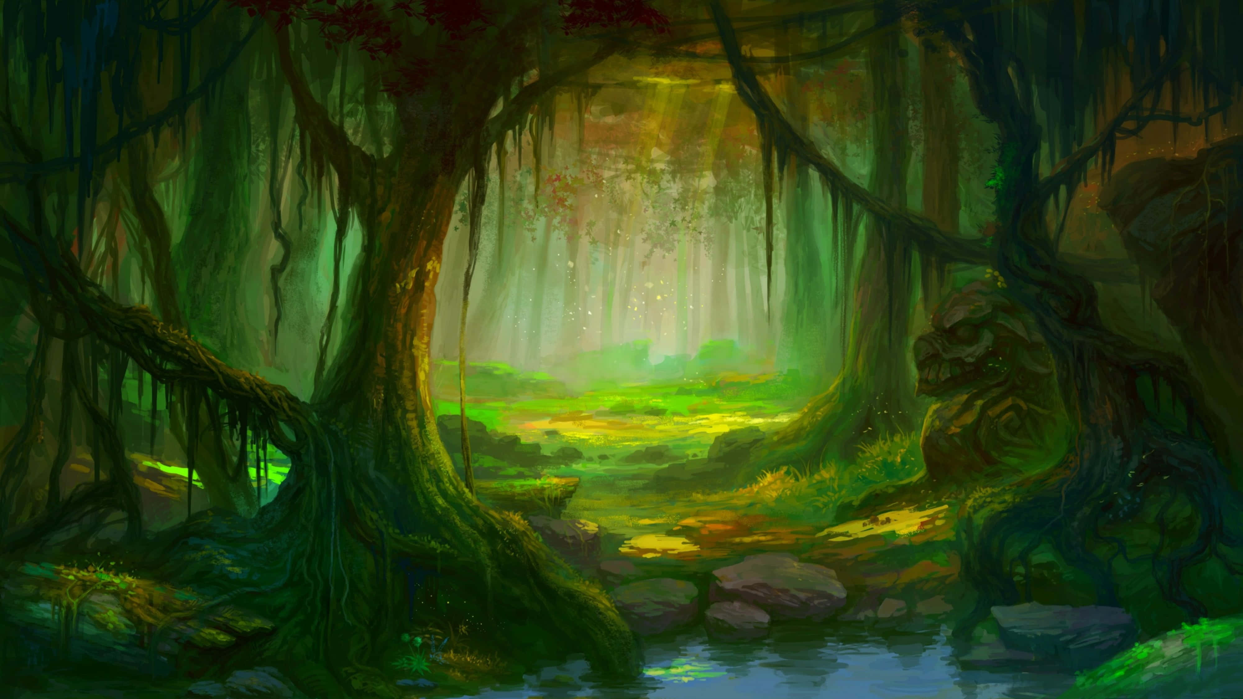 Enchantment 4000 x 2250, magical fantasy forest path, sunlight, 4K Desktop Wallpaper