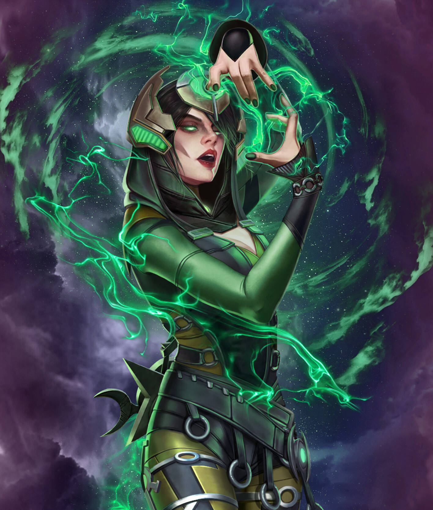 Enchantress, green armor, crackling green energy, HD Phone Wallpaper