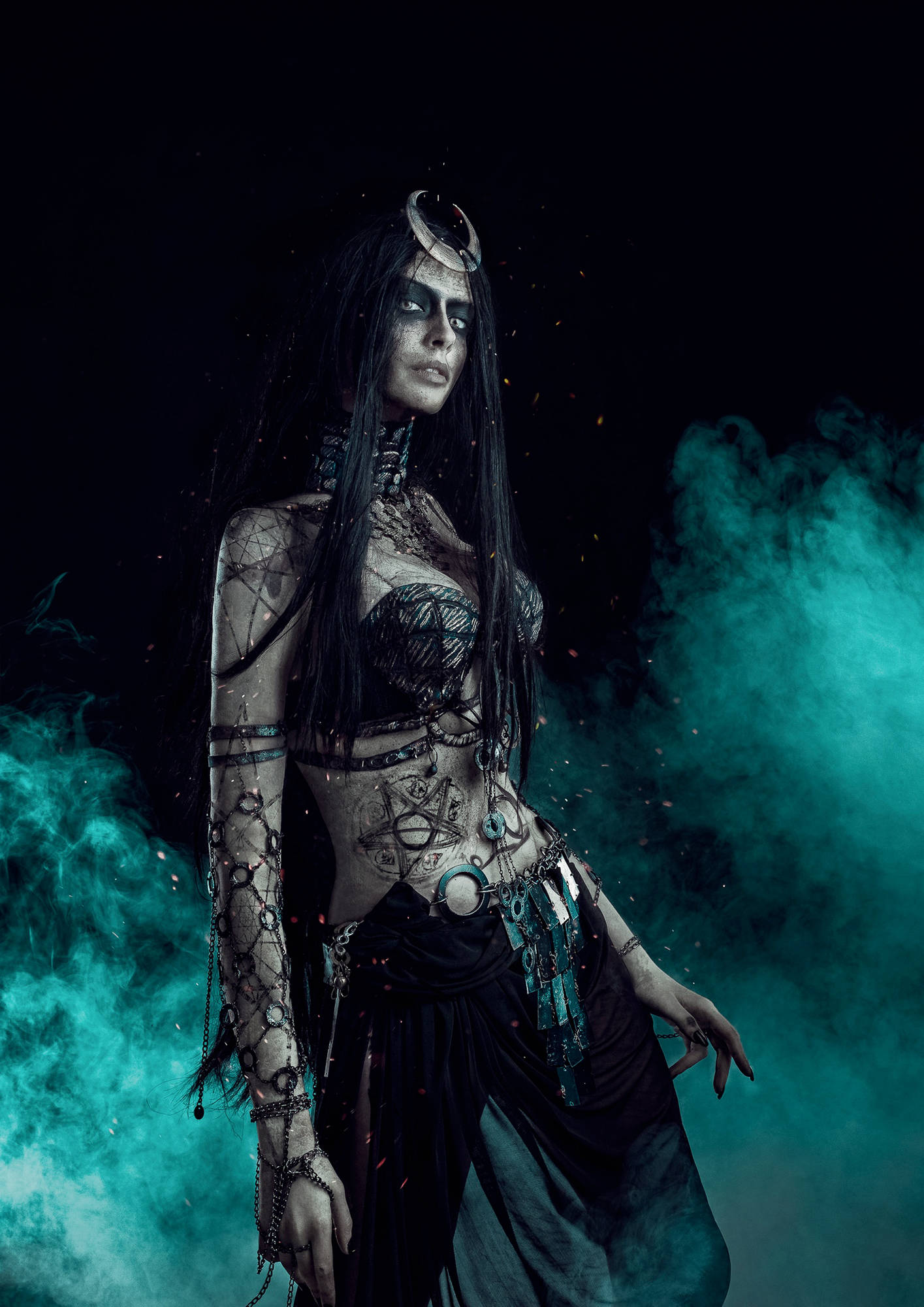 Enchantress, dark fantasy, intricate tattoos, Full HD Phone Wallpaper