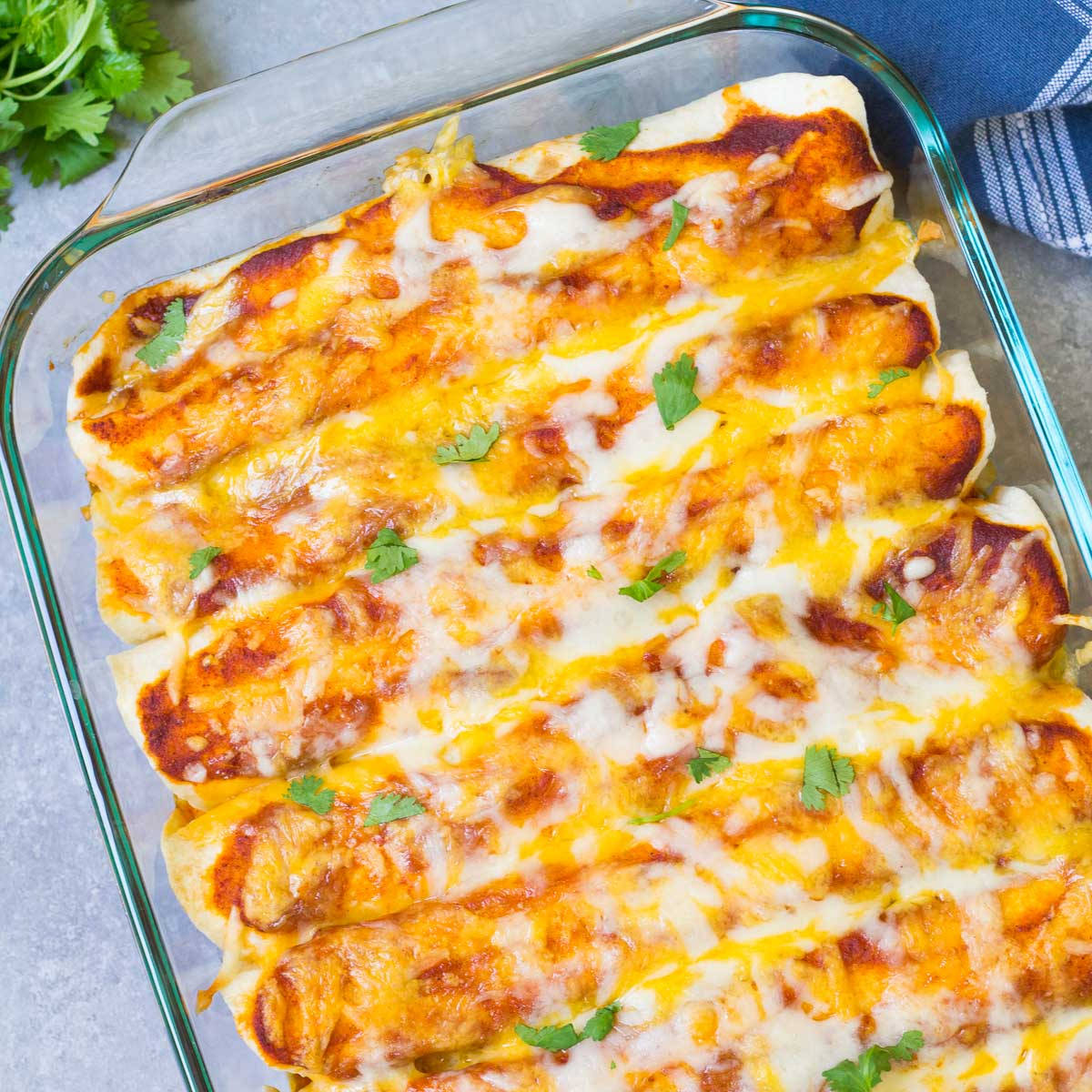 Mexican Baked Enchiladas, cheesy top, glass baking dish, SD Desktop Wallpaper