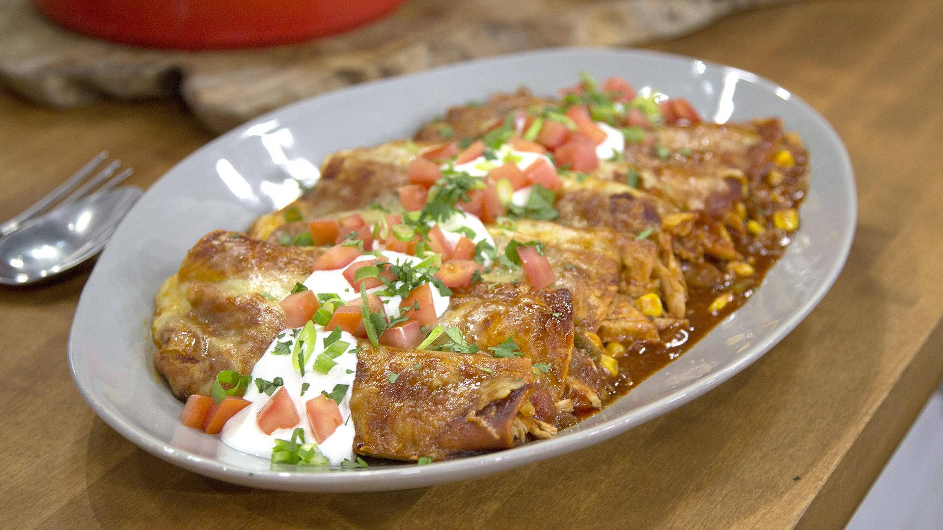 enchiladas, red sauce, sour cream, Full HD Desktop Wallpaper