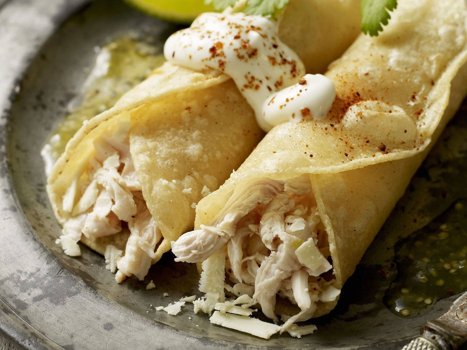 chicken enchiladas, white sauce, corn tortillas, HD Desktop Wallpaper