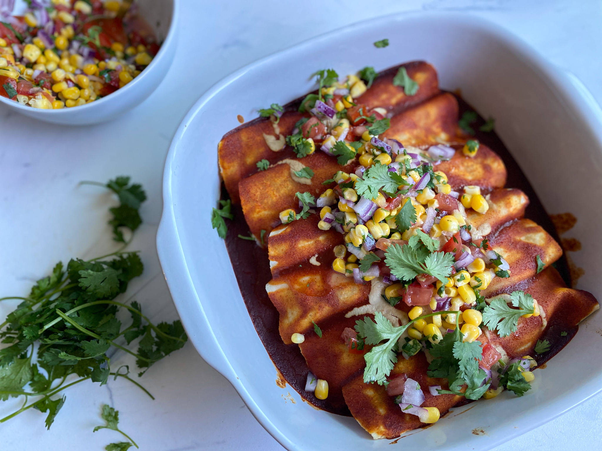 enchiladas, corn, onions, Full HD Desktop Wallpaper