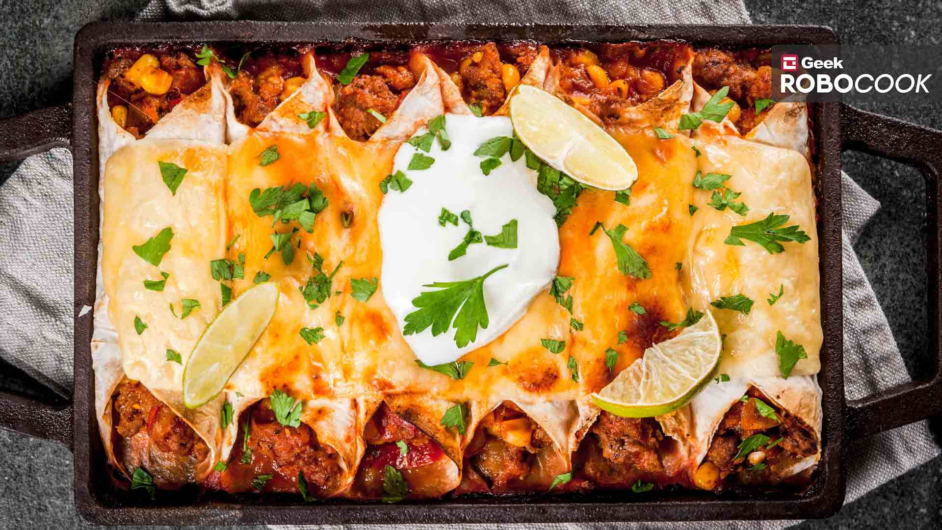 enchiladas, limes, sour cream, Full HD Desktop Wallpaper