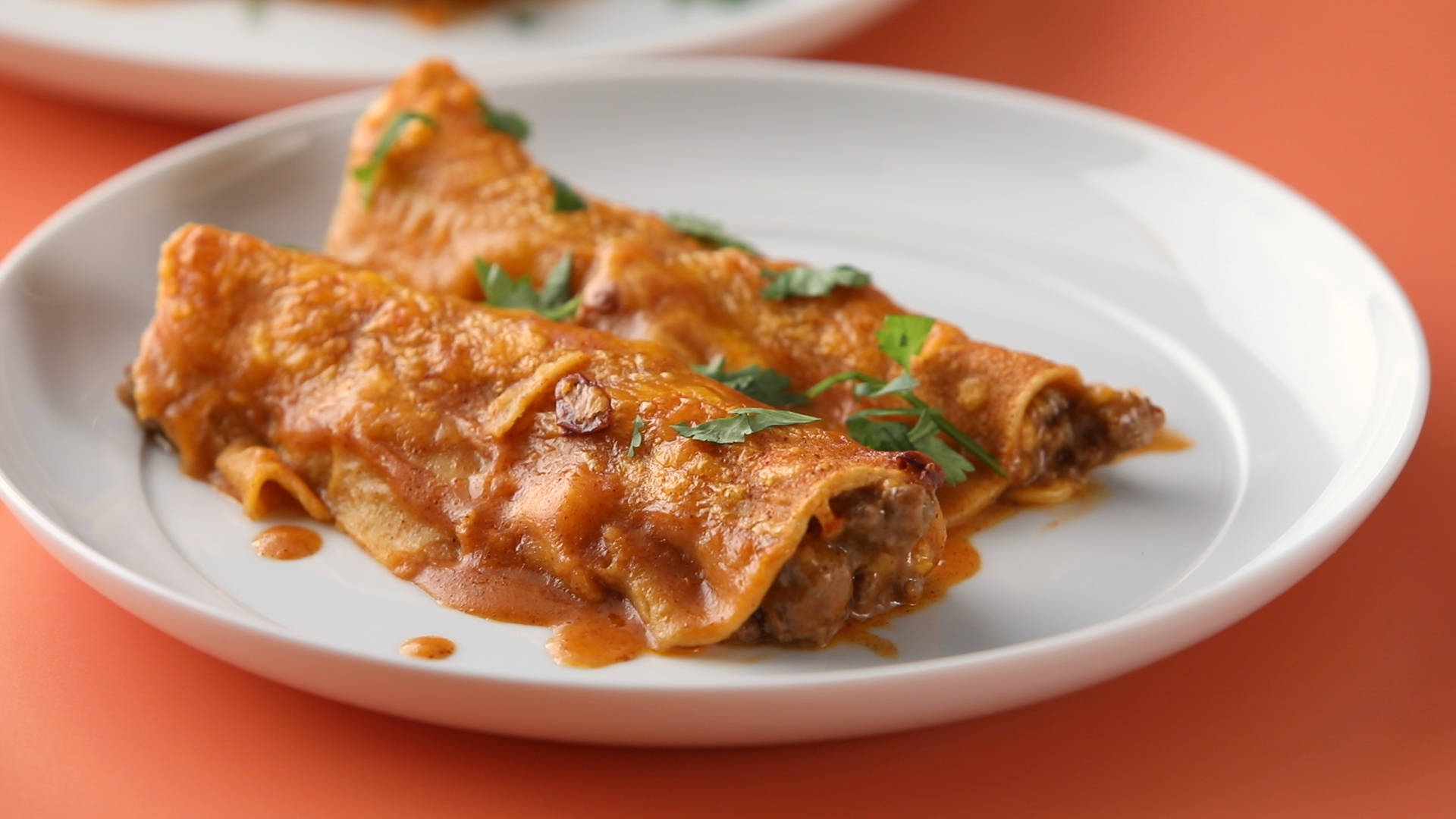 two enchiladas rolls, cilantro, rich red sauce, Full HD Desktop Wallpaper