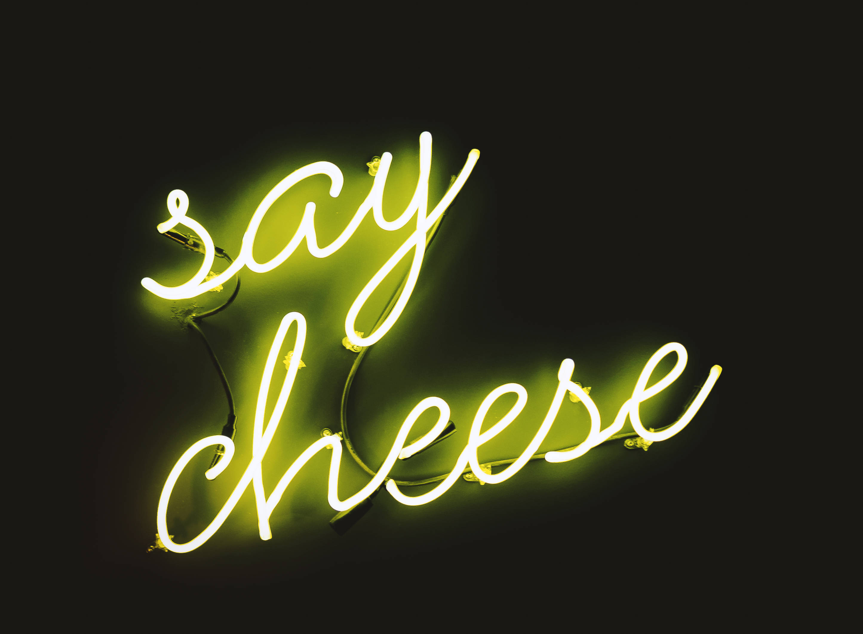 Say Cheese Neon Sign, neon sign, cursive script, 2K Desktop Wallpaper