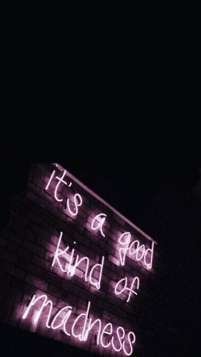 It's a good kind of madness, glowing purple neon sign, brick wall, SD Phone Wallpaper