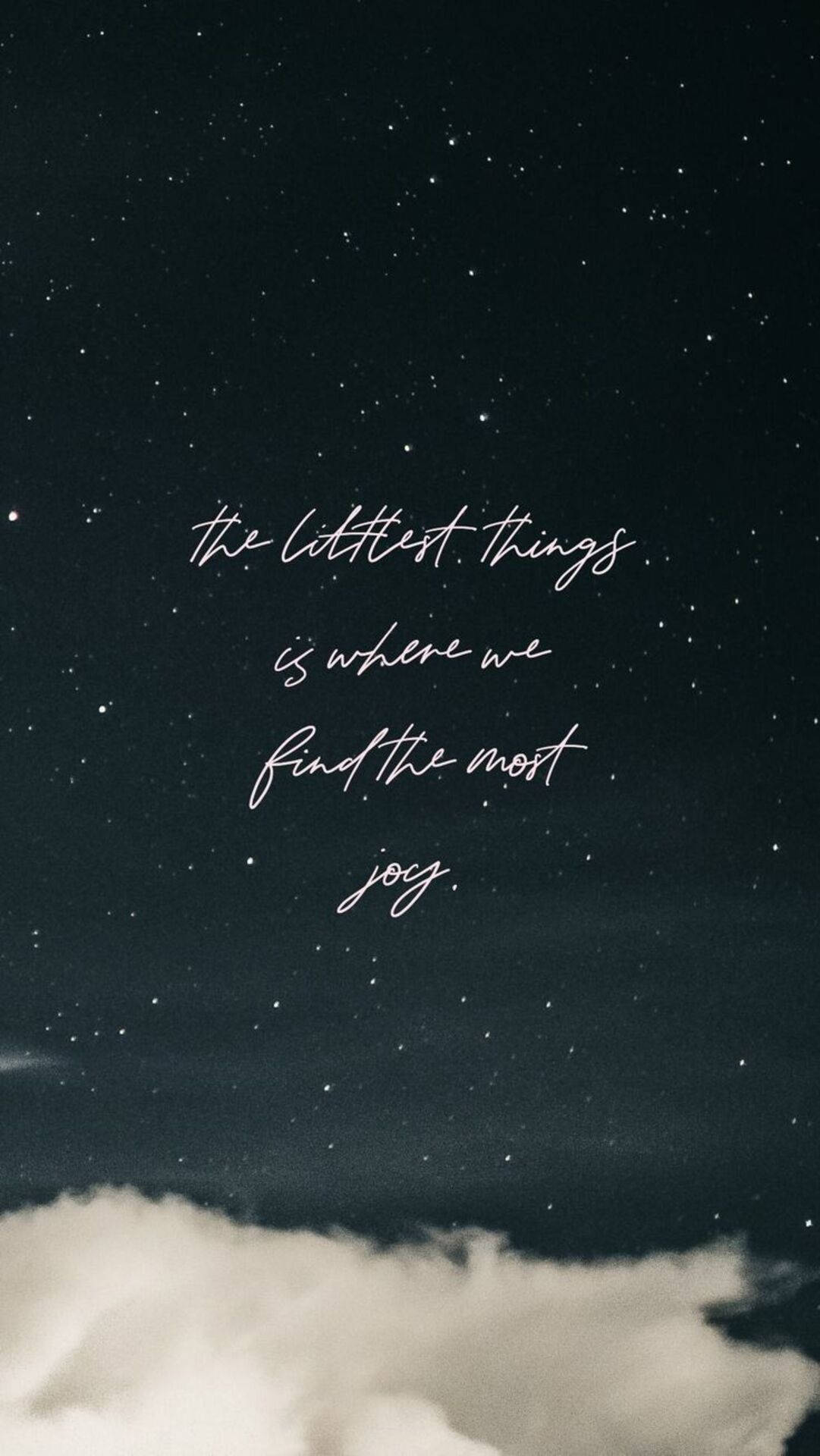 starry night sky, soft clouds, elegant cursive text, Full HD Phone Wallpaper