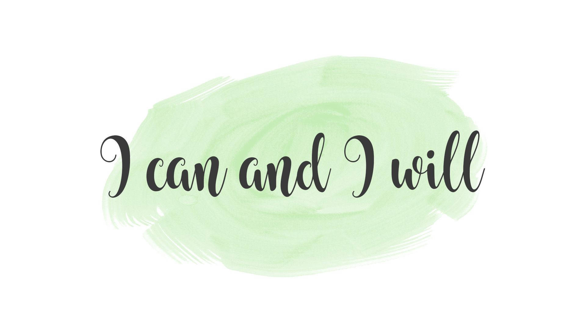 I CAN, elegant black script, soft mint green watercolor splash, Full HD Desktop Wallpaper