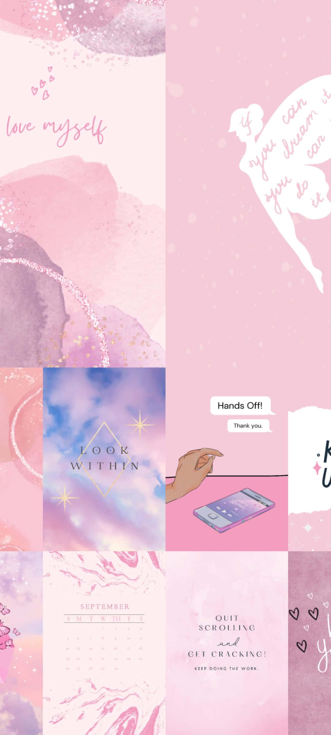 pink theme, motivational quotes, watercolor textures, Full HD Phone Wallpaper