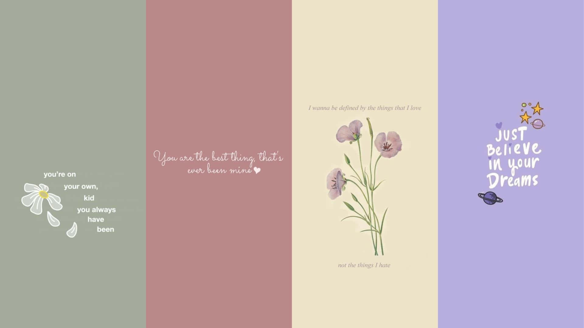 pastel vertical panels, motivational quotes, flowers, Full HD Desktop Wallpaper