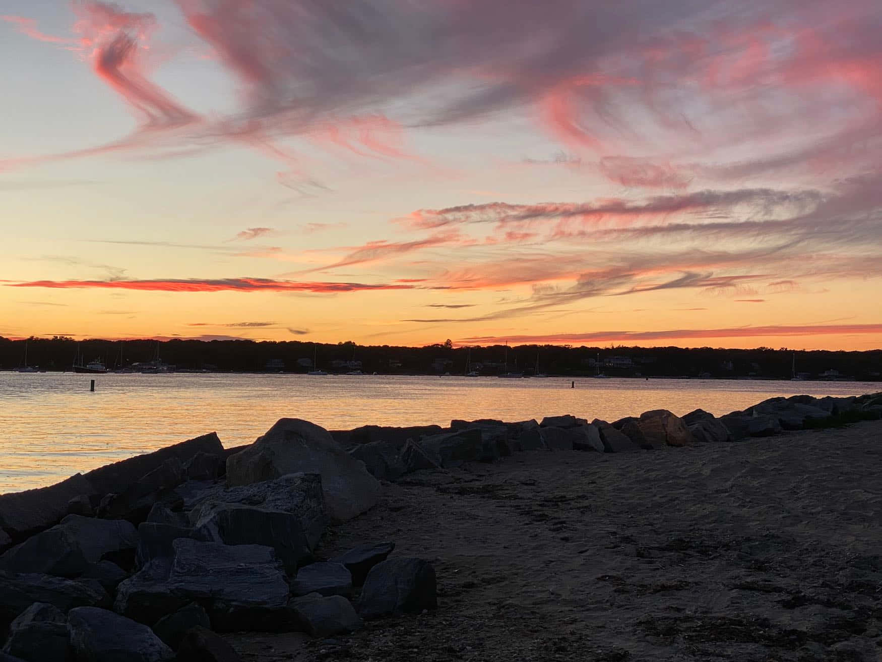 Sunset, Harbor, Pink orange clouds, HD Desktop Wallpaper