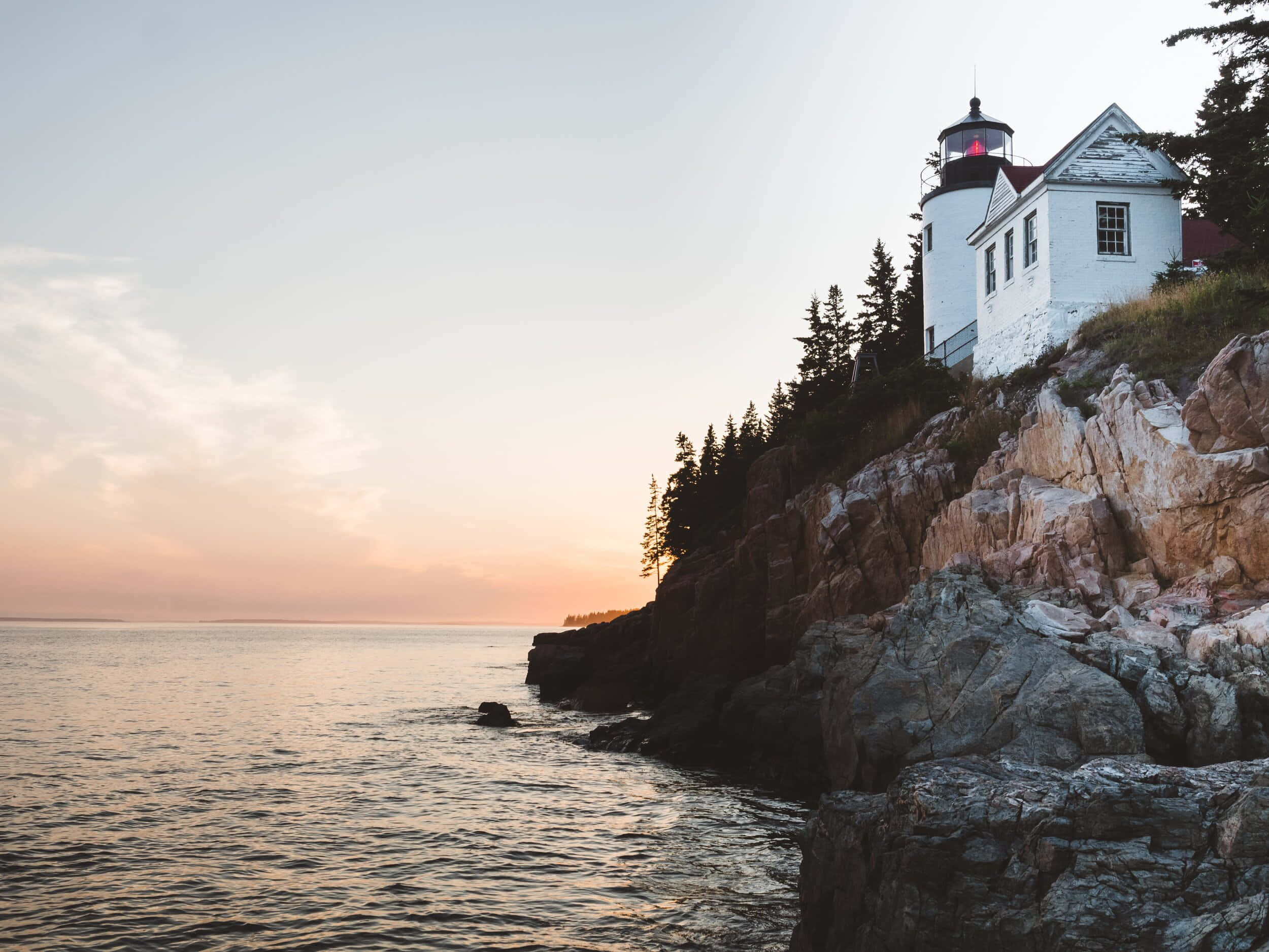 lighthouse, cliffs, calm waters, Full HD Desktop Wallpaper