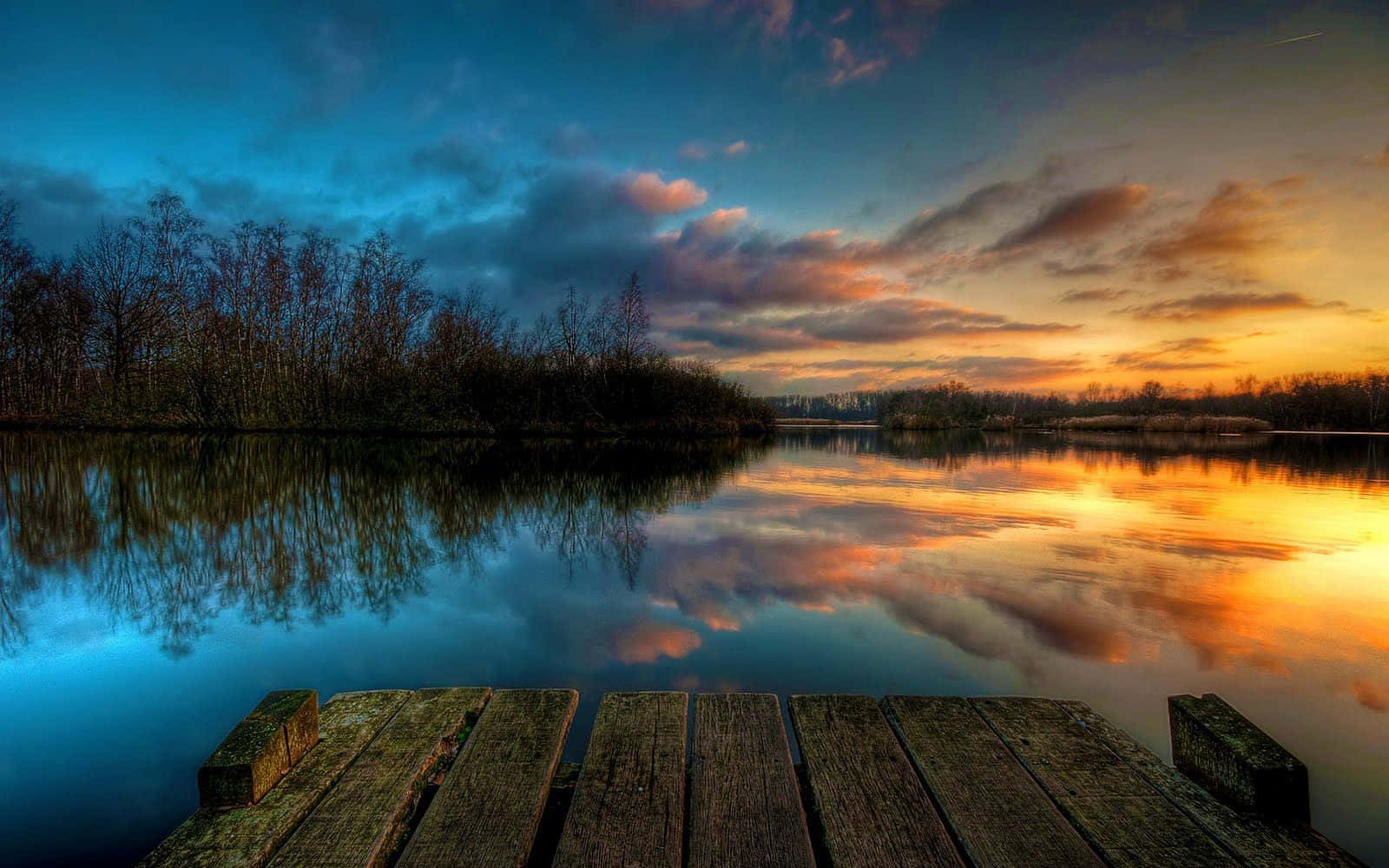 End Of Summer, wooden dock, calm lake, HD Desktop Wallpaper