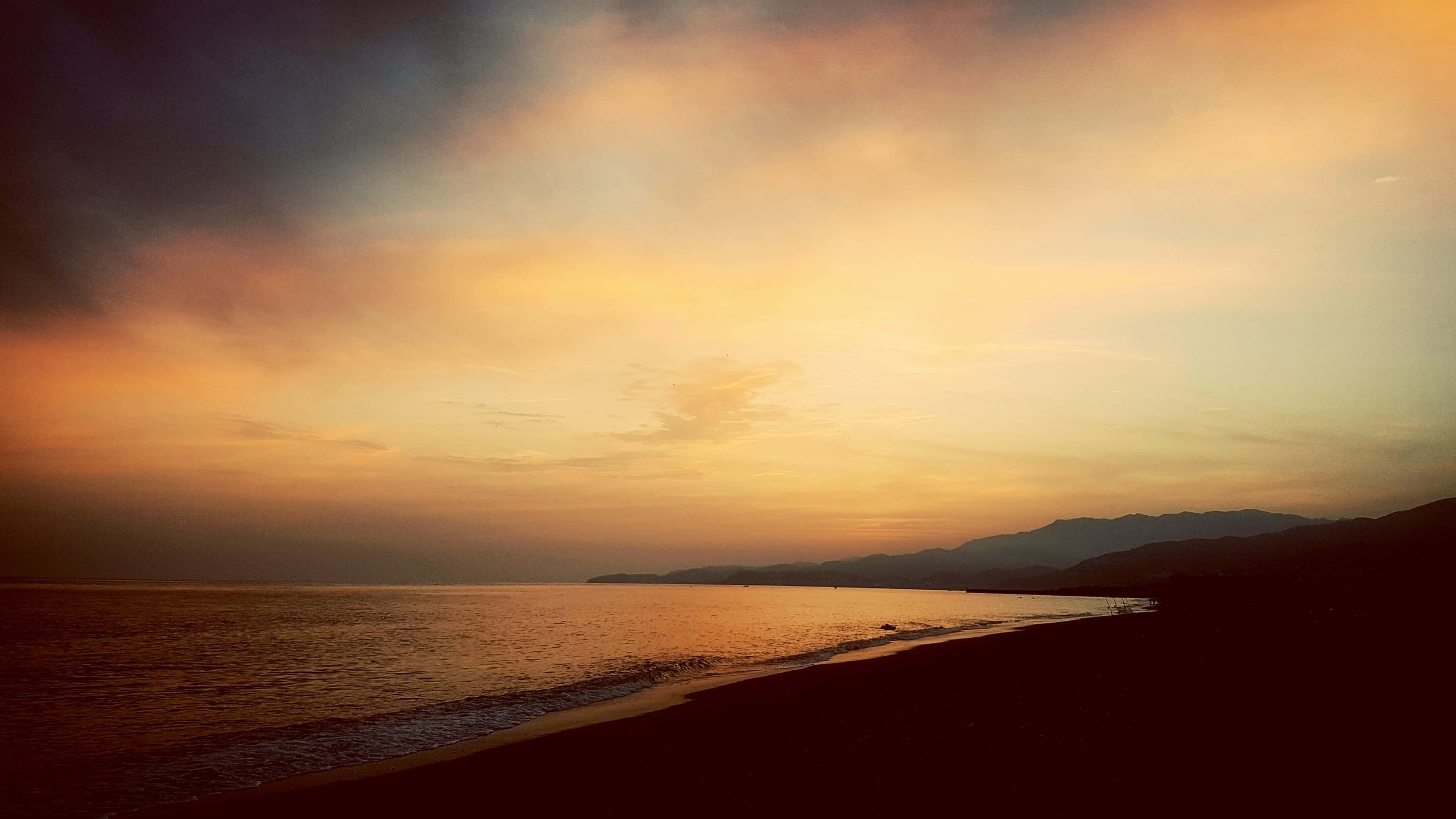 sunset, beach, golden light, 4K Desktop Wallpaper