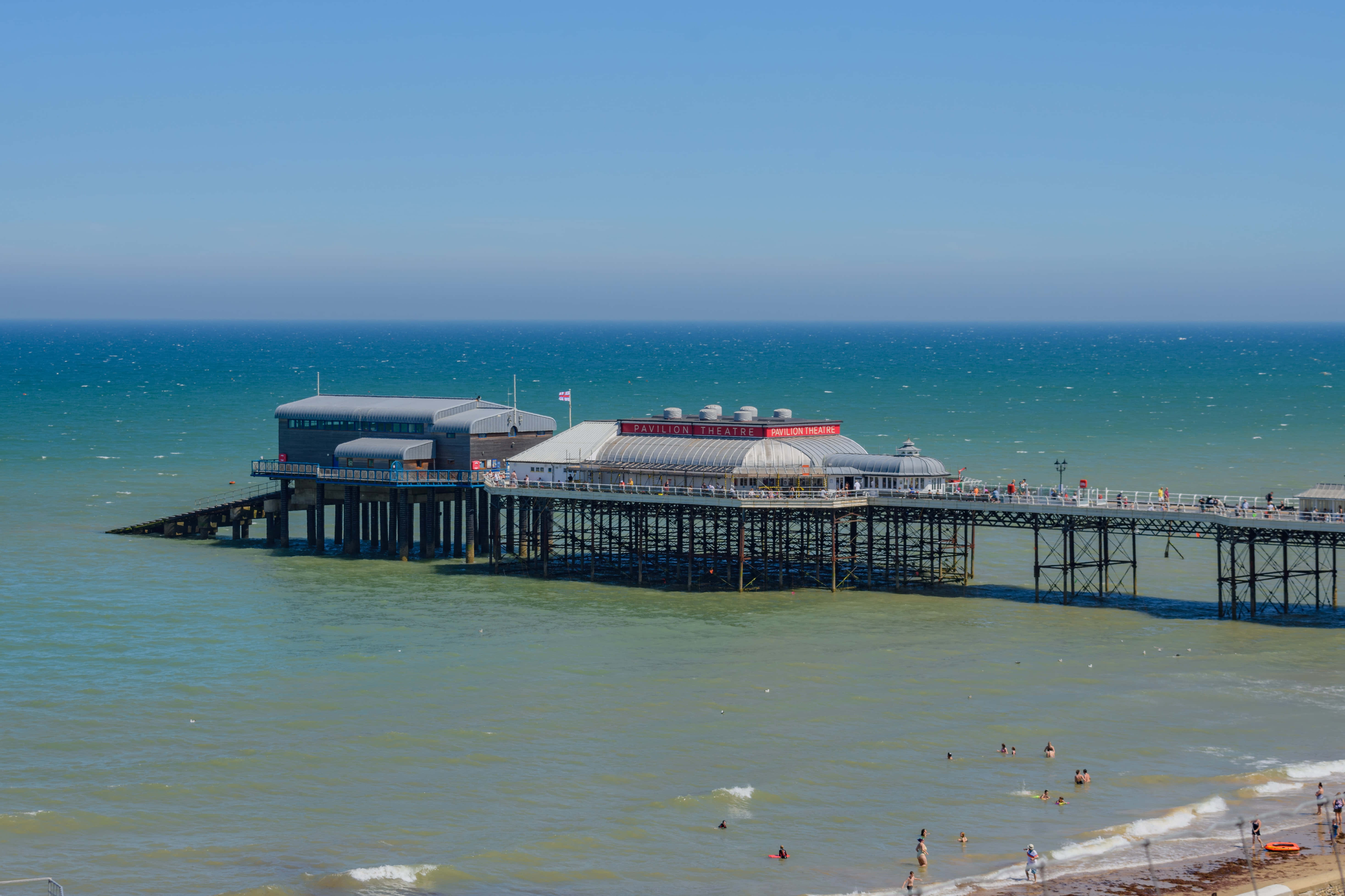 turquoise sea, clear blue sky, long pier, 5K Desktop Wallpaper