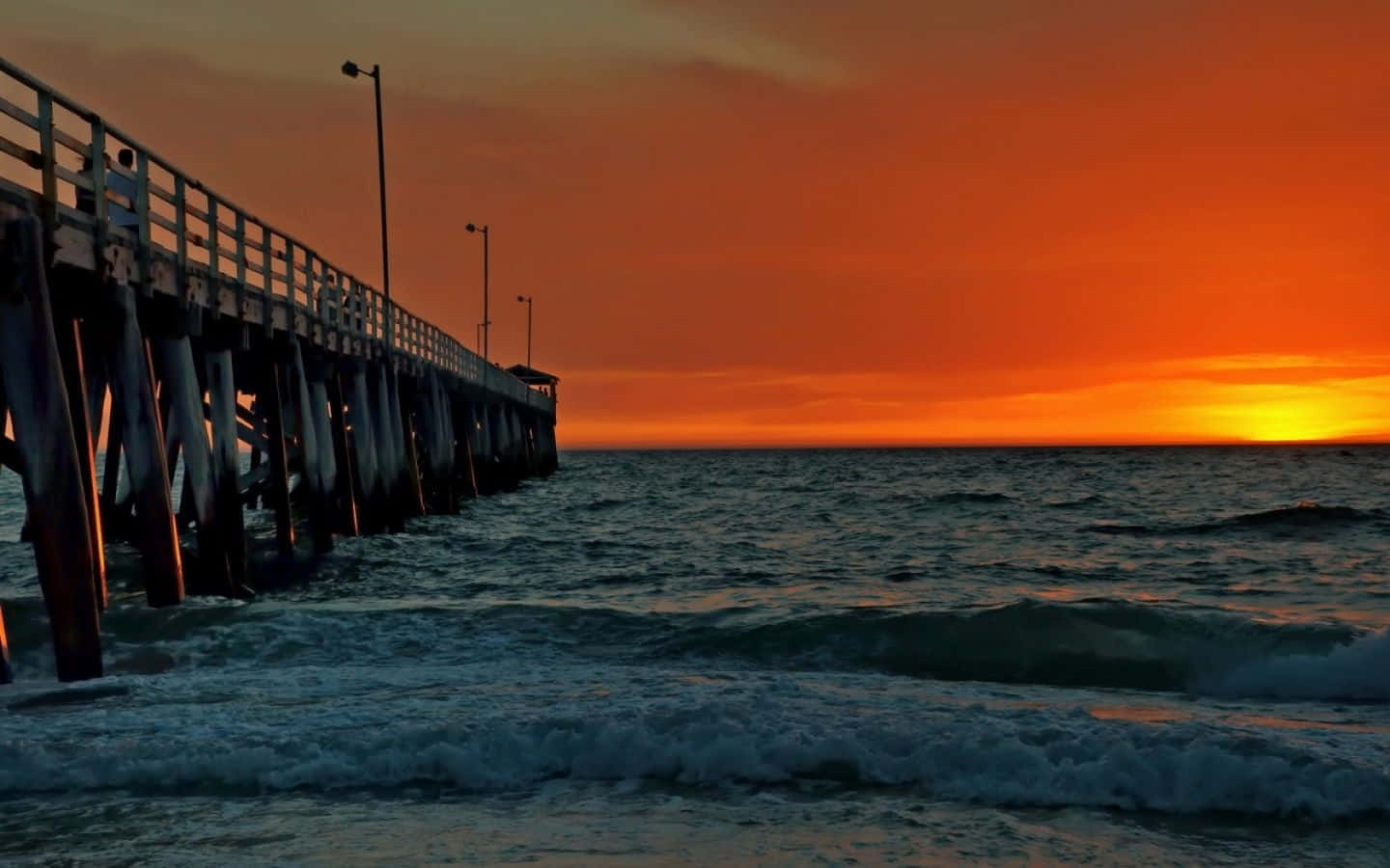 sunset, ocean, wooden pier, HD Desktop Wallpaper