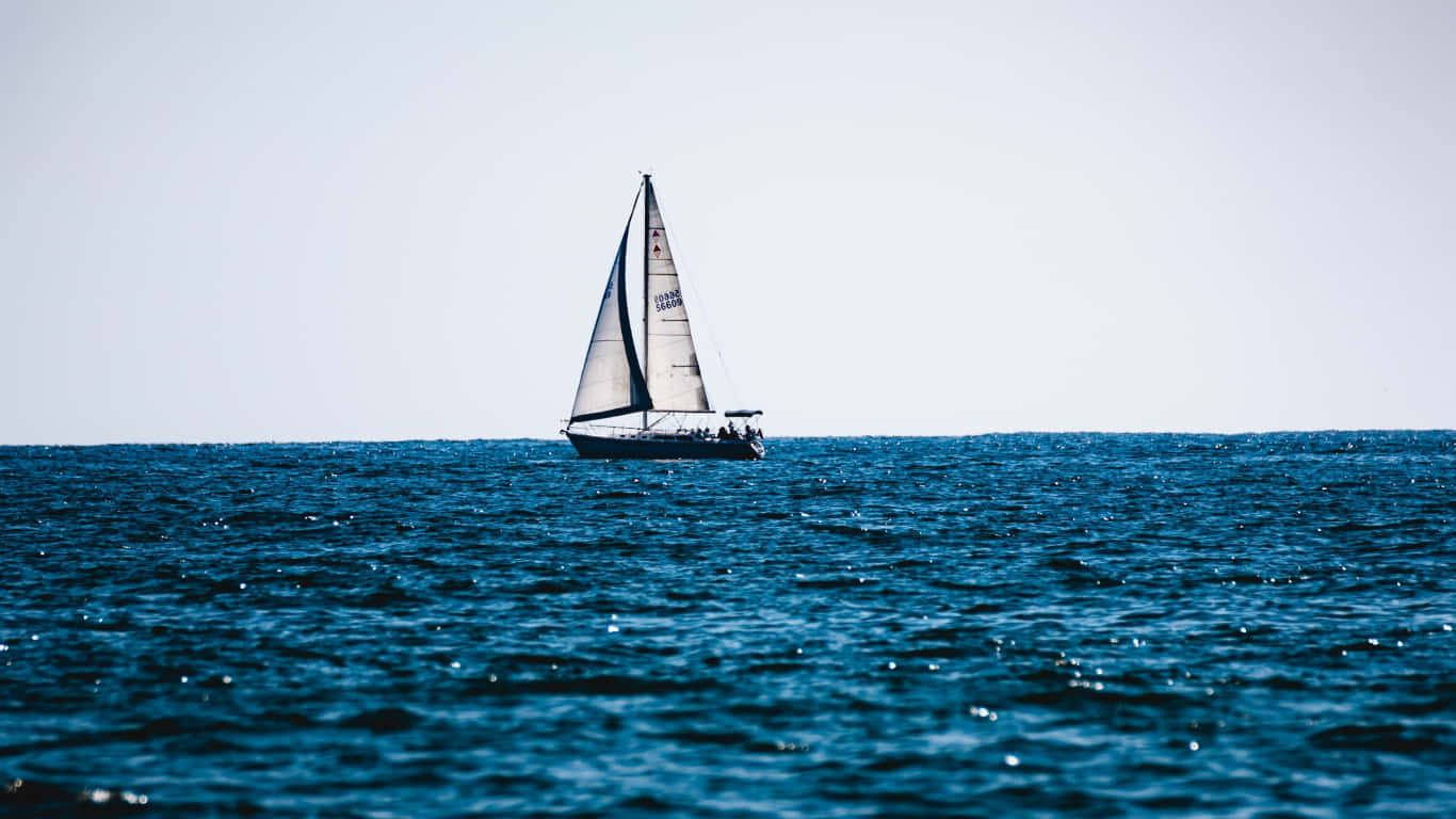 sailboat, white sails, deep blue ocean, HD Desktop Wallpaper