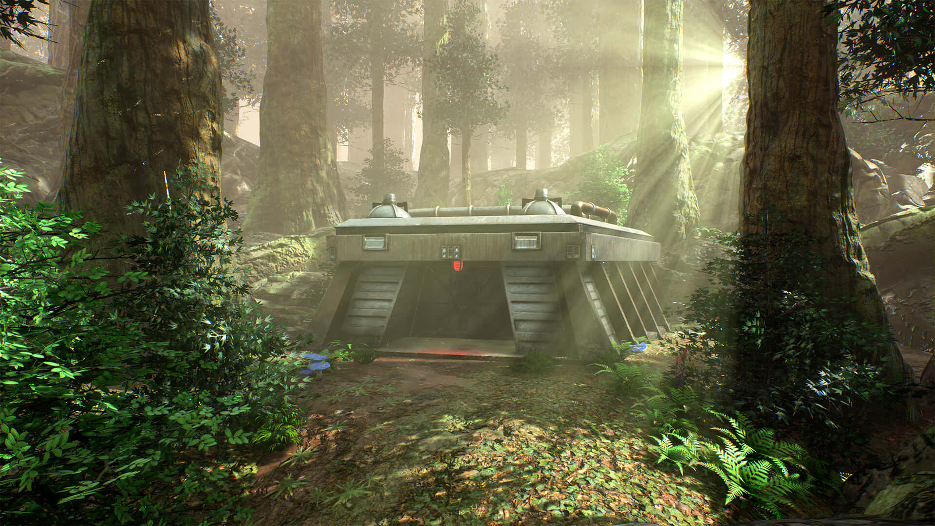 Endor, Lush Green Forest Landscape, futuristic spaceship, Full HD Desktop Wallpaper