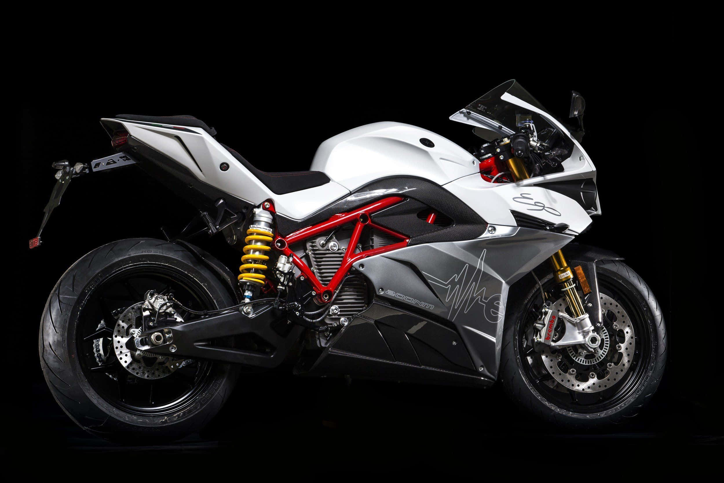 Energica, white and red sport motorcycle, yellow suspension, Full HD Desktop Wallpaper