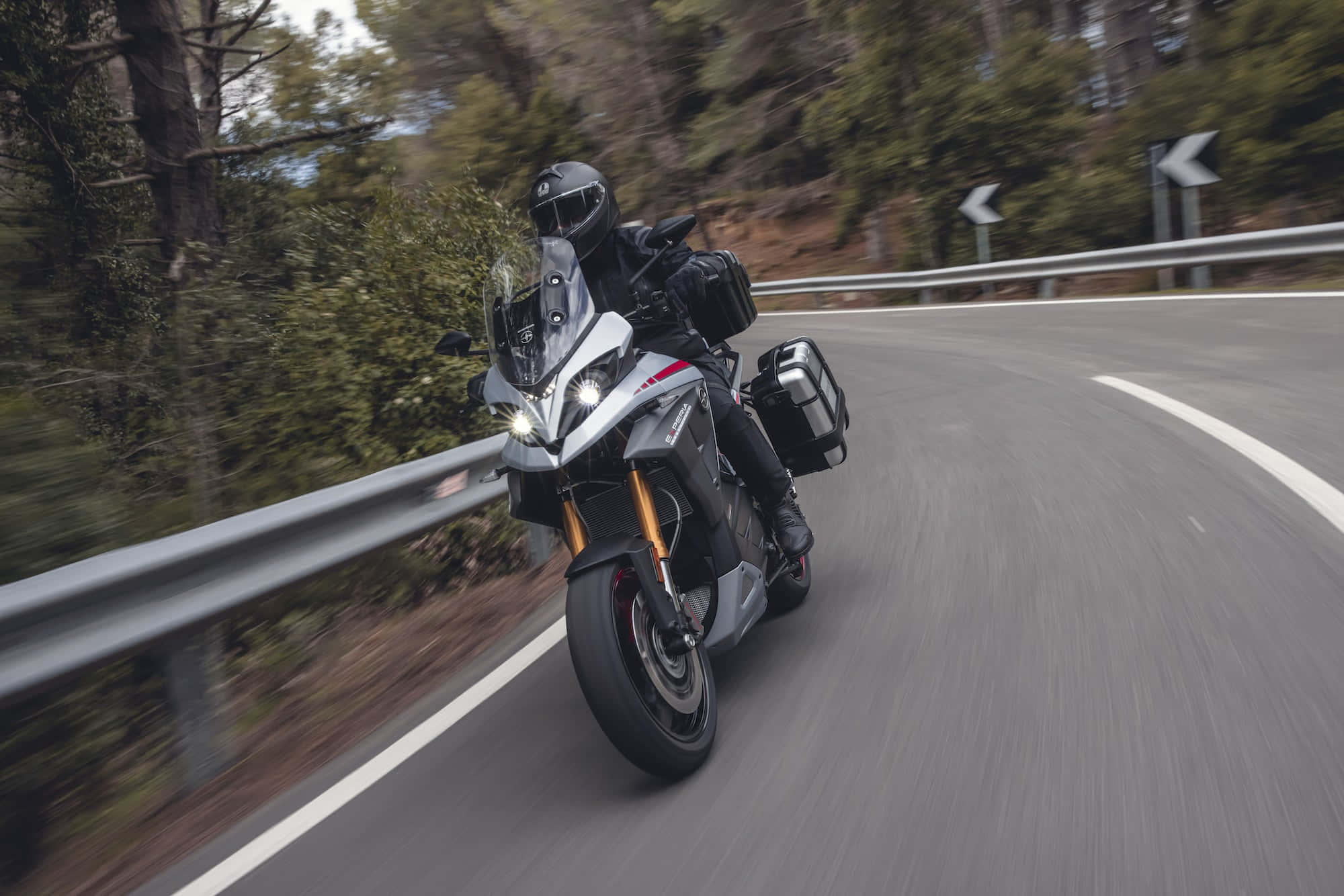 Energica, High Performance Electric Motorcycle, forest-lined mountain road, Full HD Desktop Wallpaper