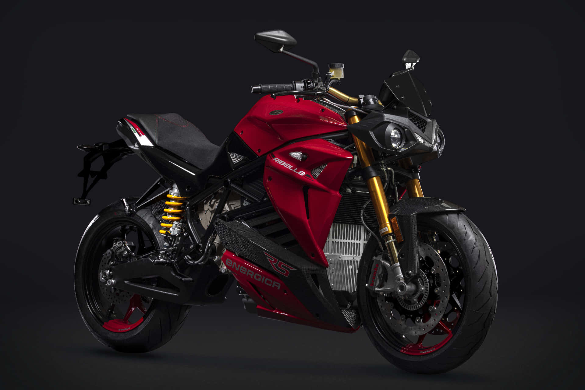 Energica, red, gold forks, Full HD Desktop Wallpaper