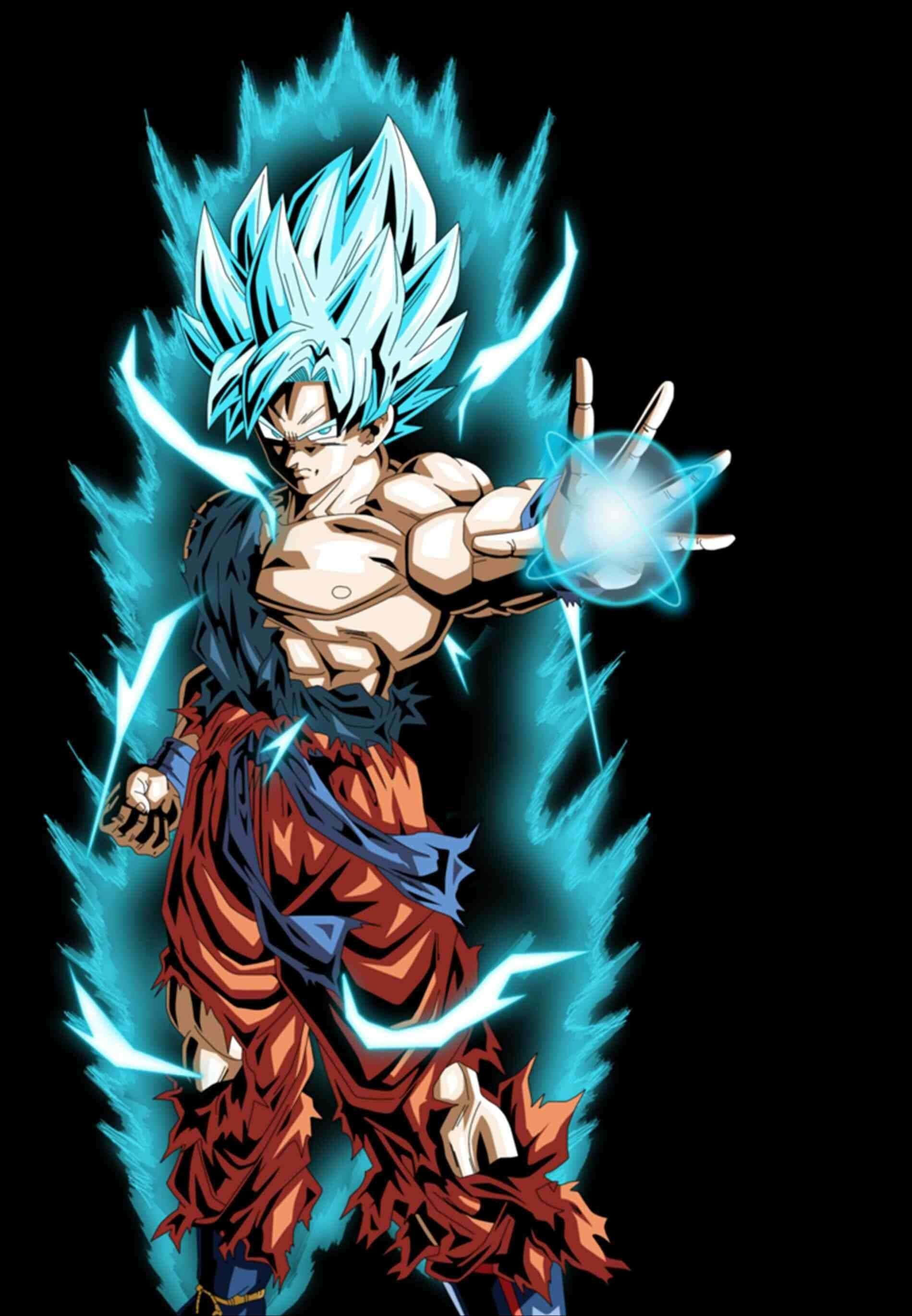 Energy Blast, anime warrior, spiky blue hair, 2K Phone Wallpaper