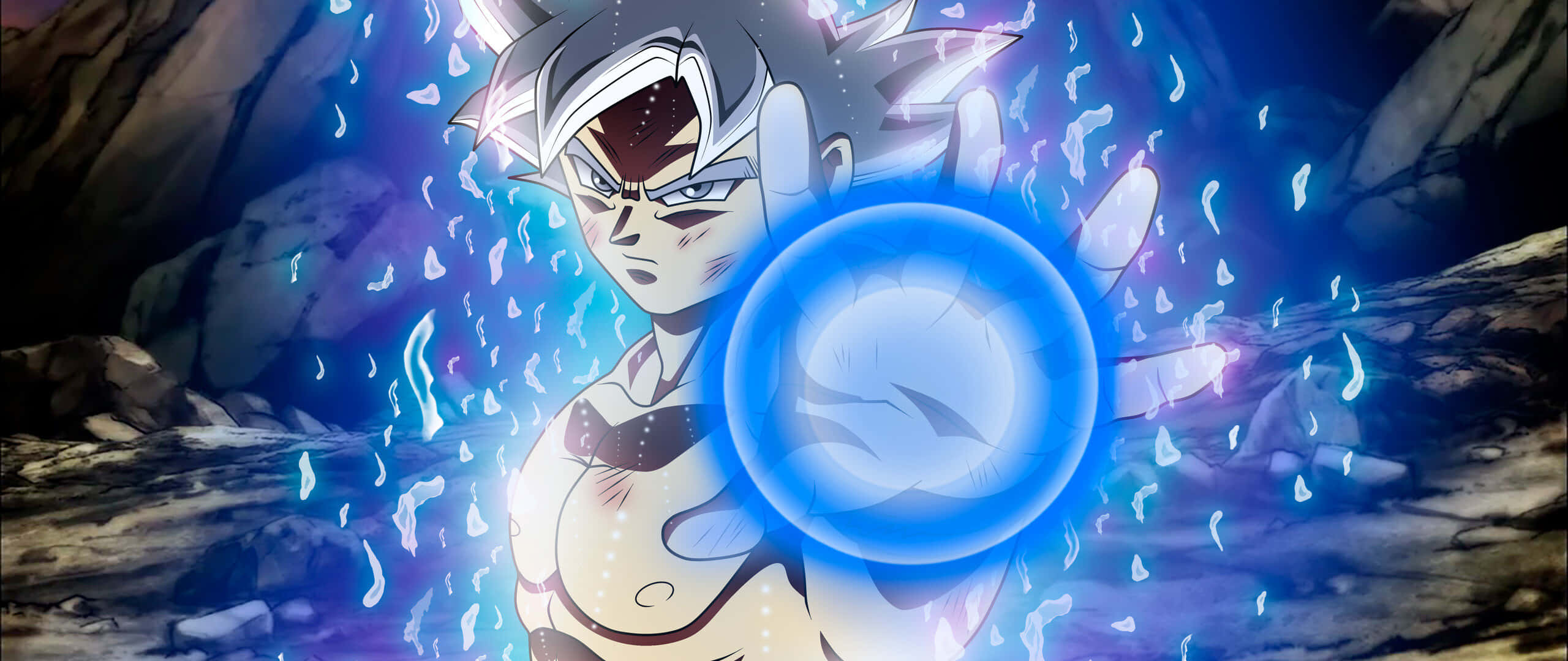 Energy Blast, glowing blue energy sphere, rocky cave, 2K Desktop Wallpaper
