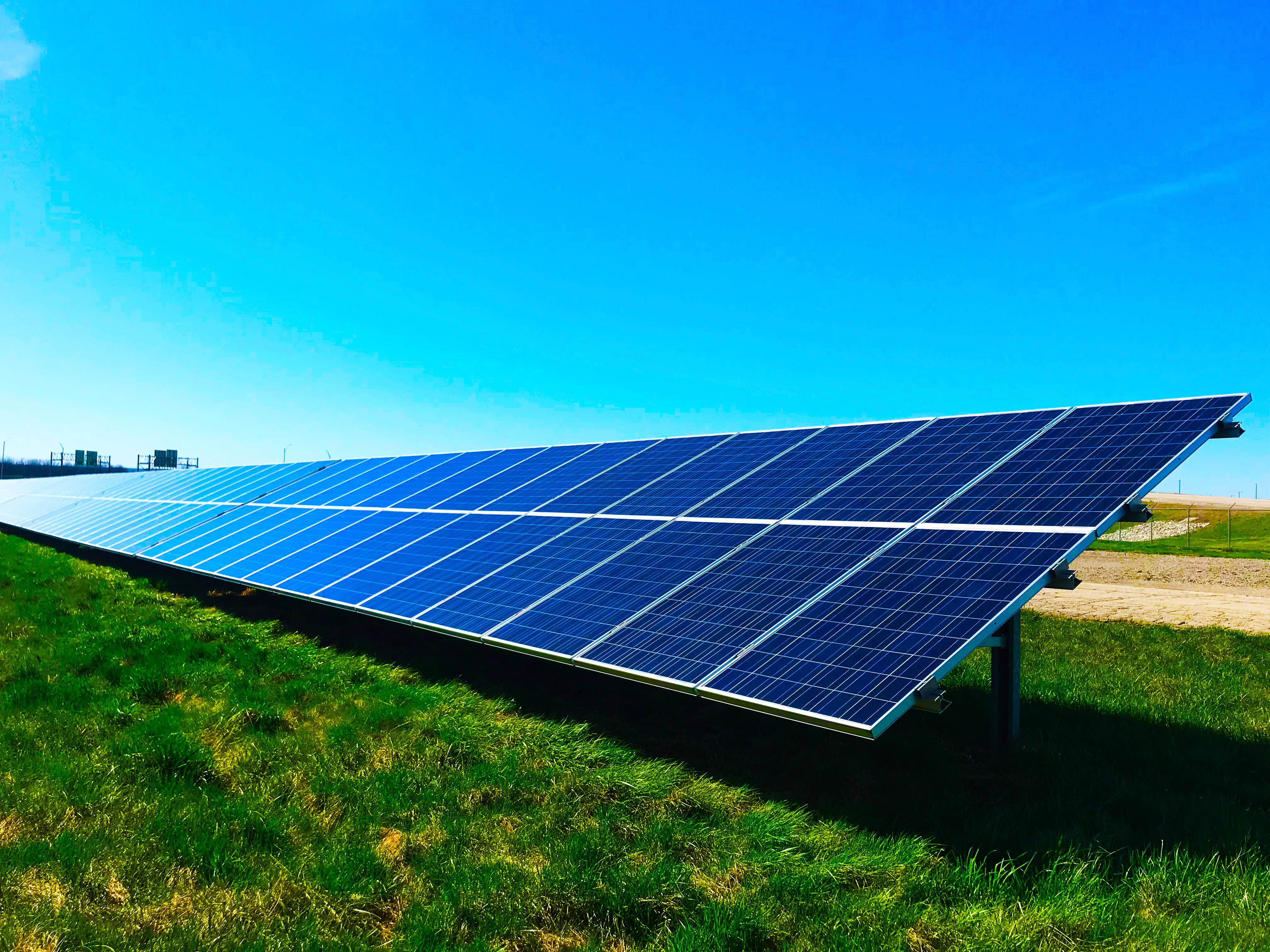 Energy, blue solar panels, clear blue sky, 4K Desktop Wallpaper