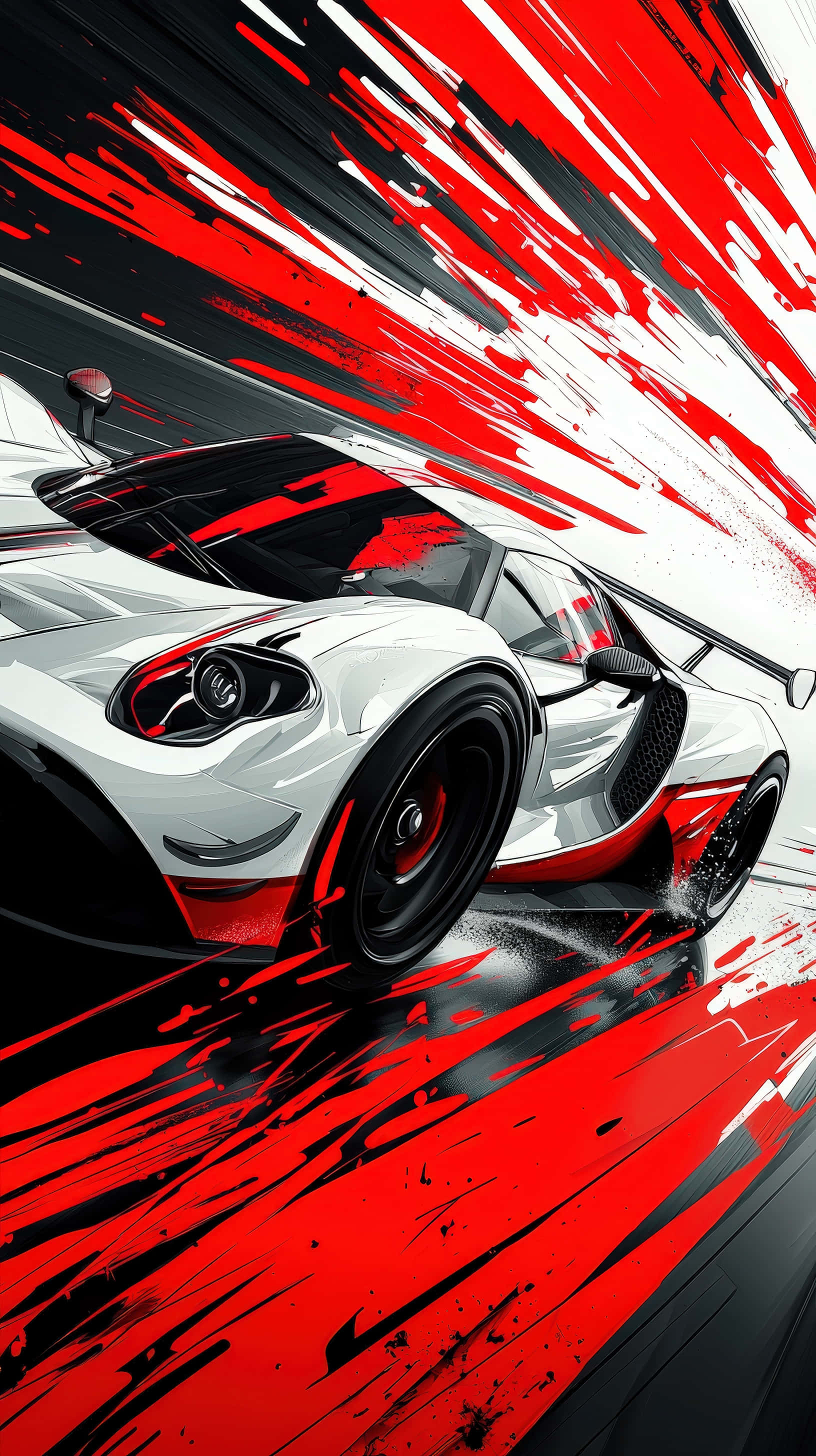 futuristic sports car, red and black streaks, white sports car, 2K Phone Wallpaper