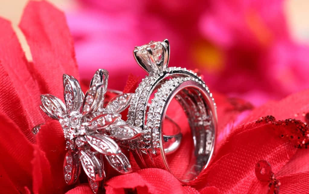 diamond engagement couple rings, floral ring, band ring, SD Desktop Wallpaper