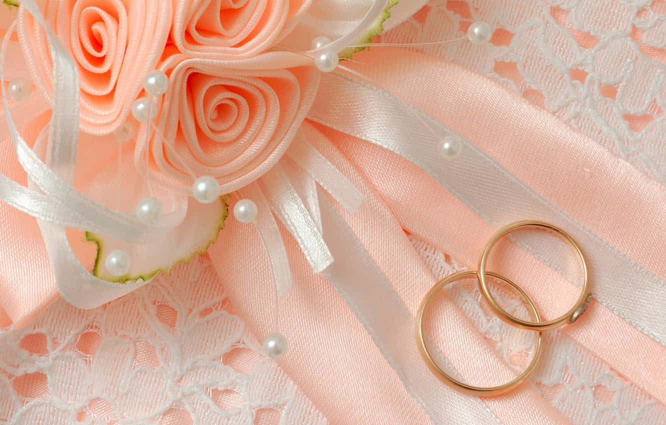 gold band engagement rings, peach, satin roses, HD Desktop Wallpaper