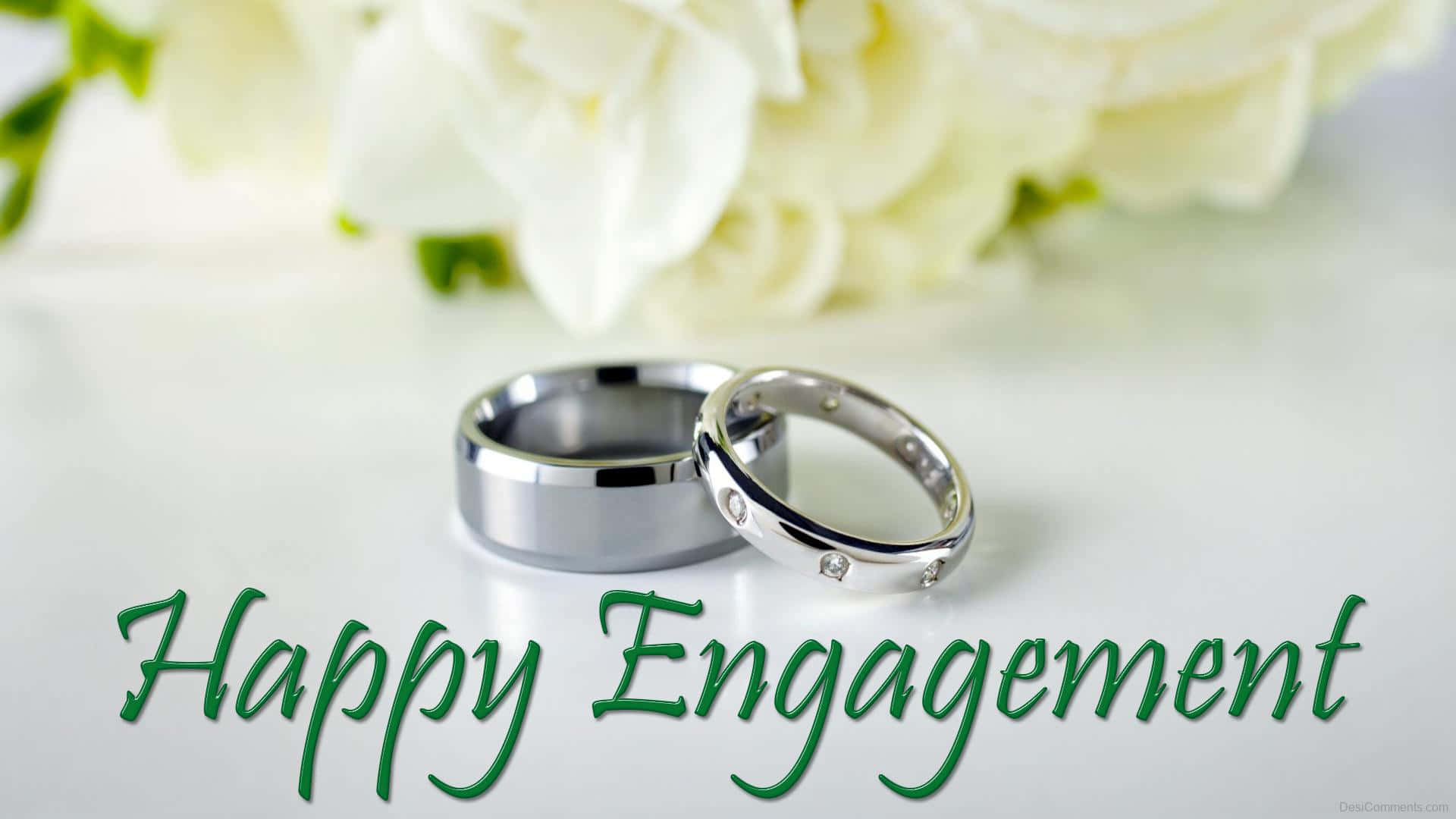 Happy Engagement, silver engagement rings, white surface, Full HD Desktop Wallpaper