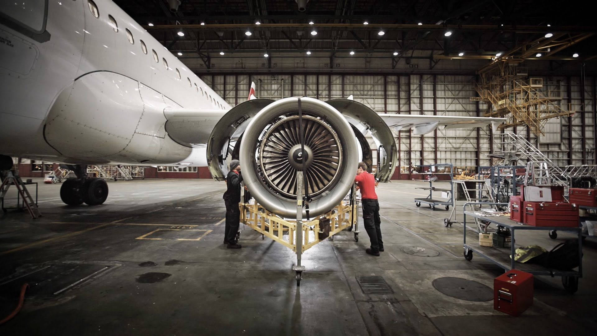 jet engine, aircraft hangar, airplane fuselage, Full HD Desktop Wallpaper