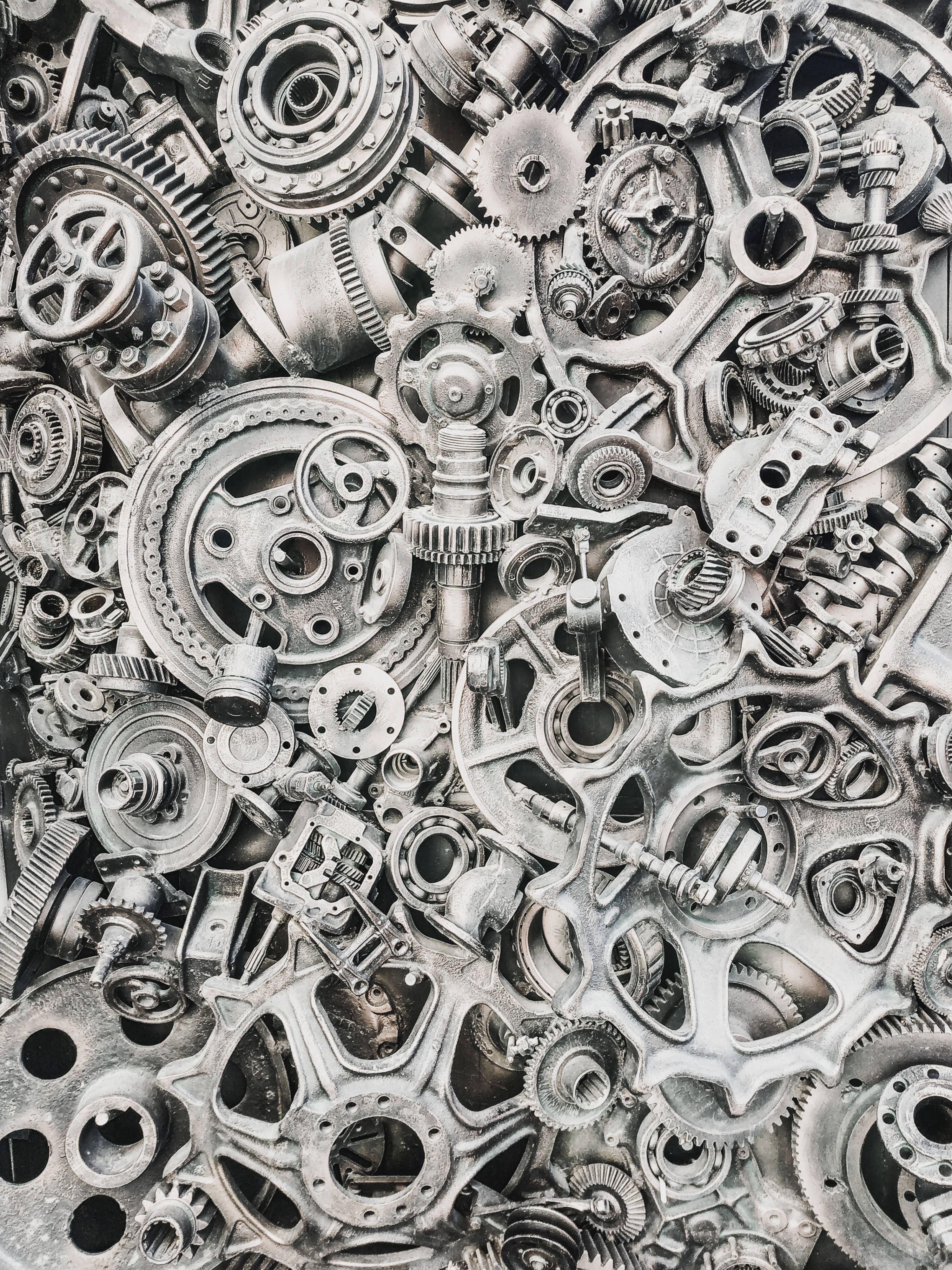 mechanic engine parts, vintage metallic gears, cogs, 4K Phone Wallpaper