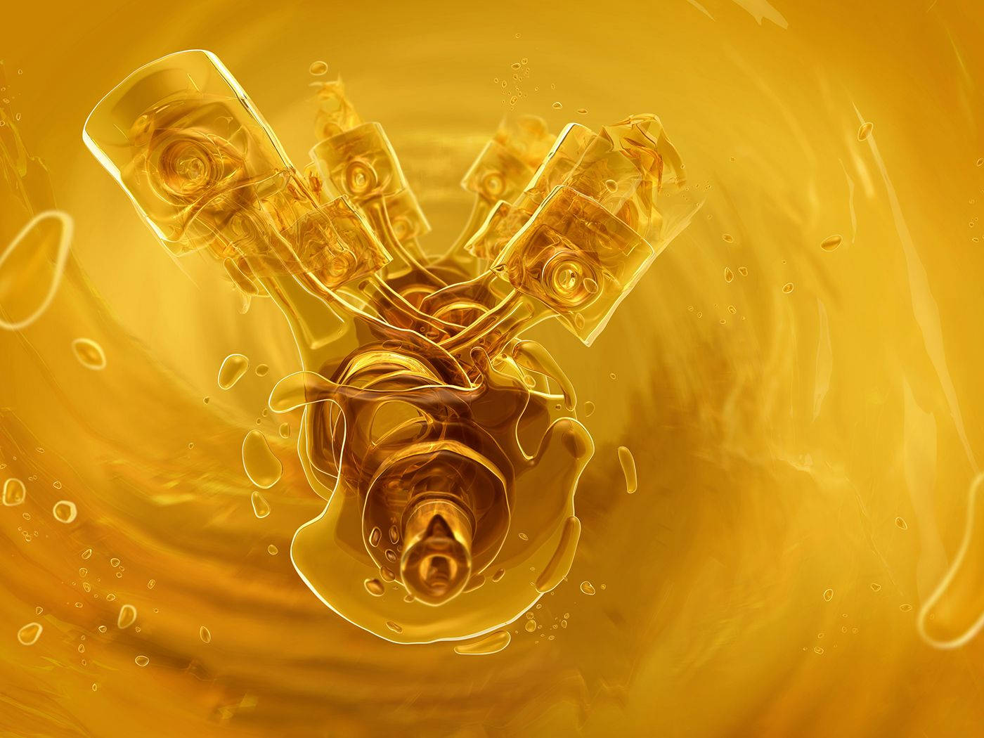 engine, golden engine, swirling liquid oil, HD Desktop Wallpaper